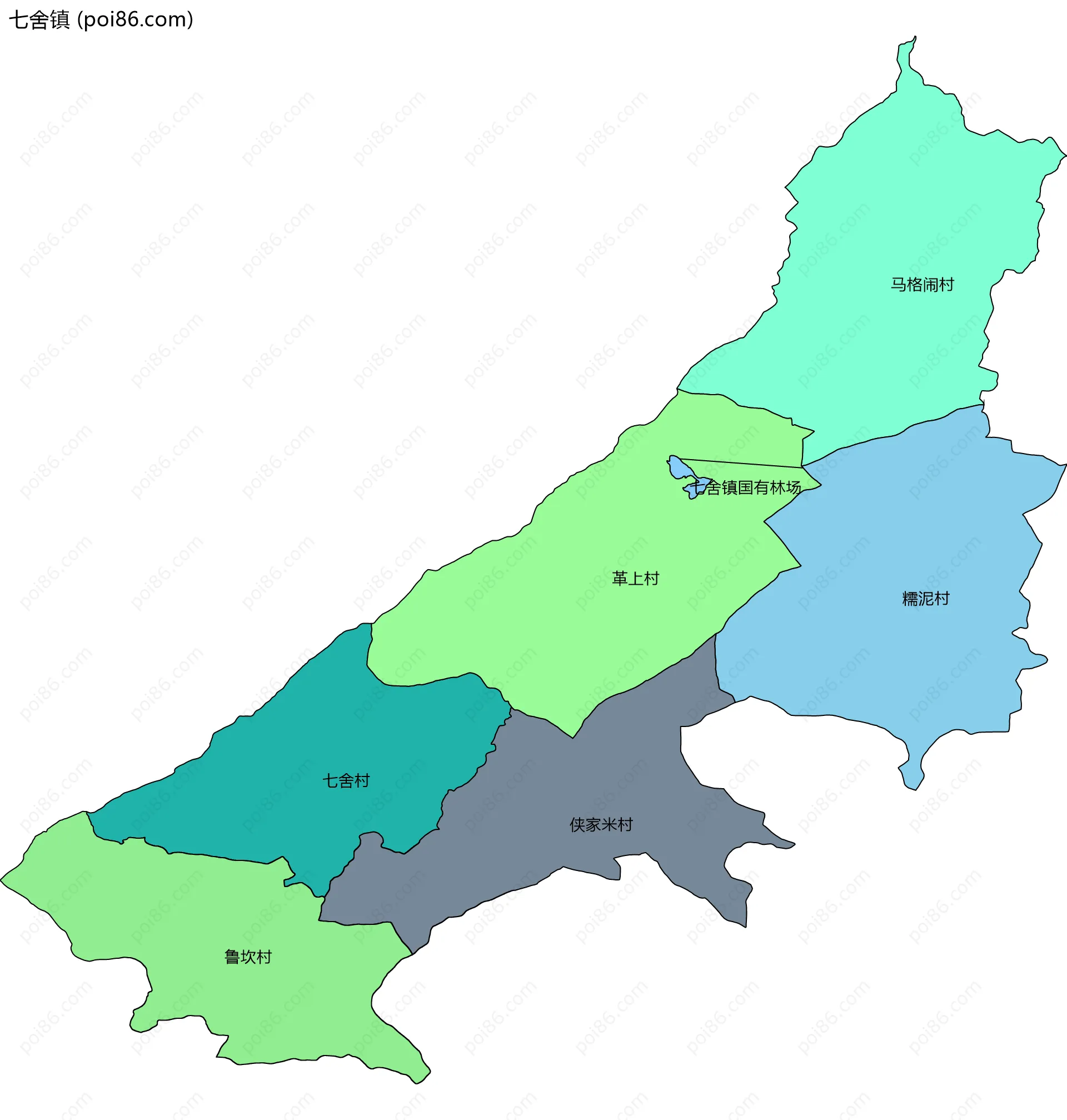 七舍镇边界地图(五级行政区划)