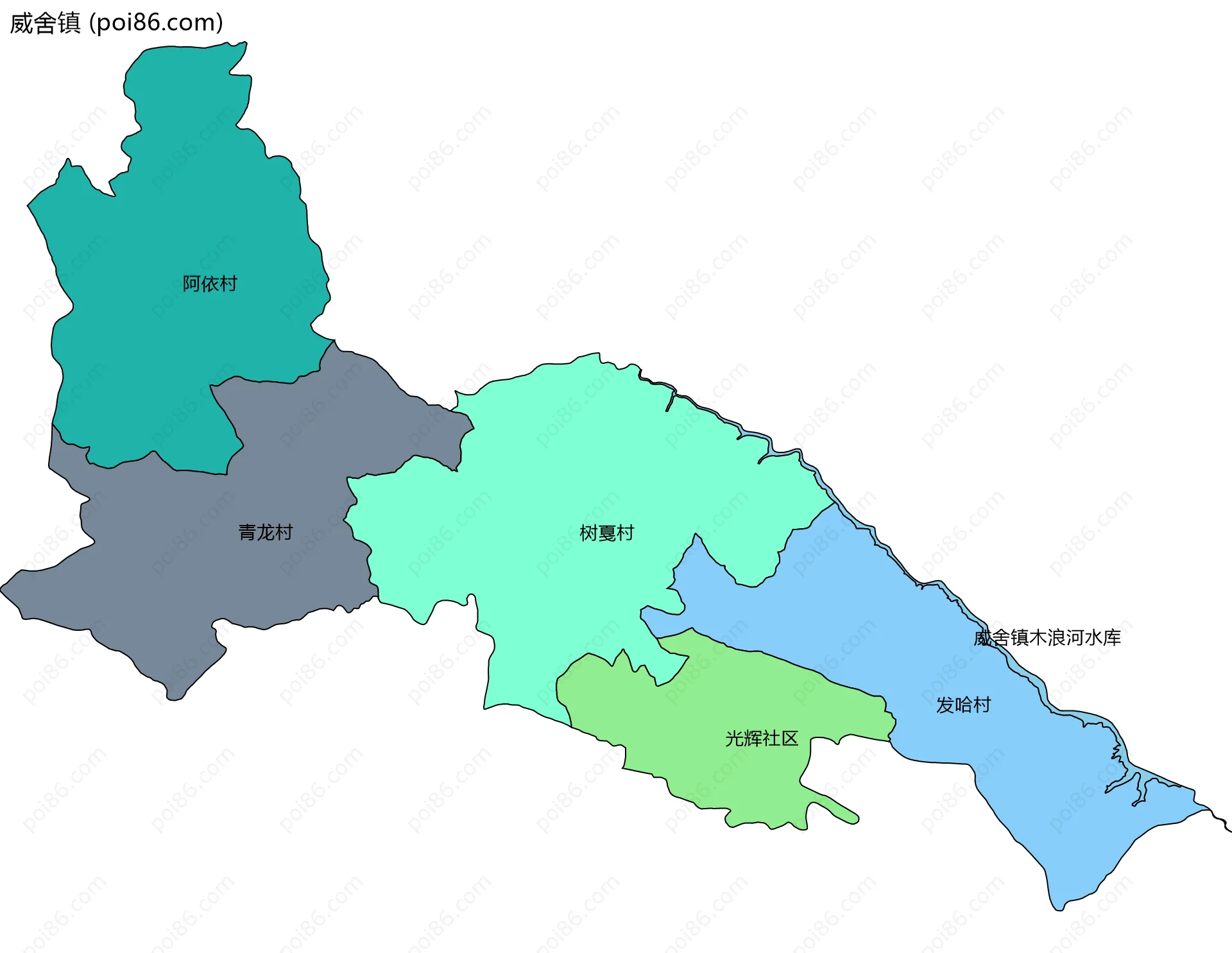 威舍镇边界地图(五级行政区划)