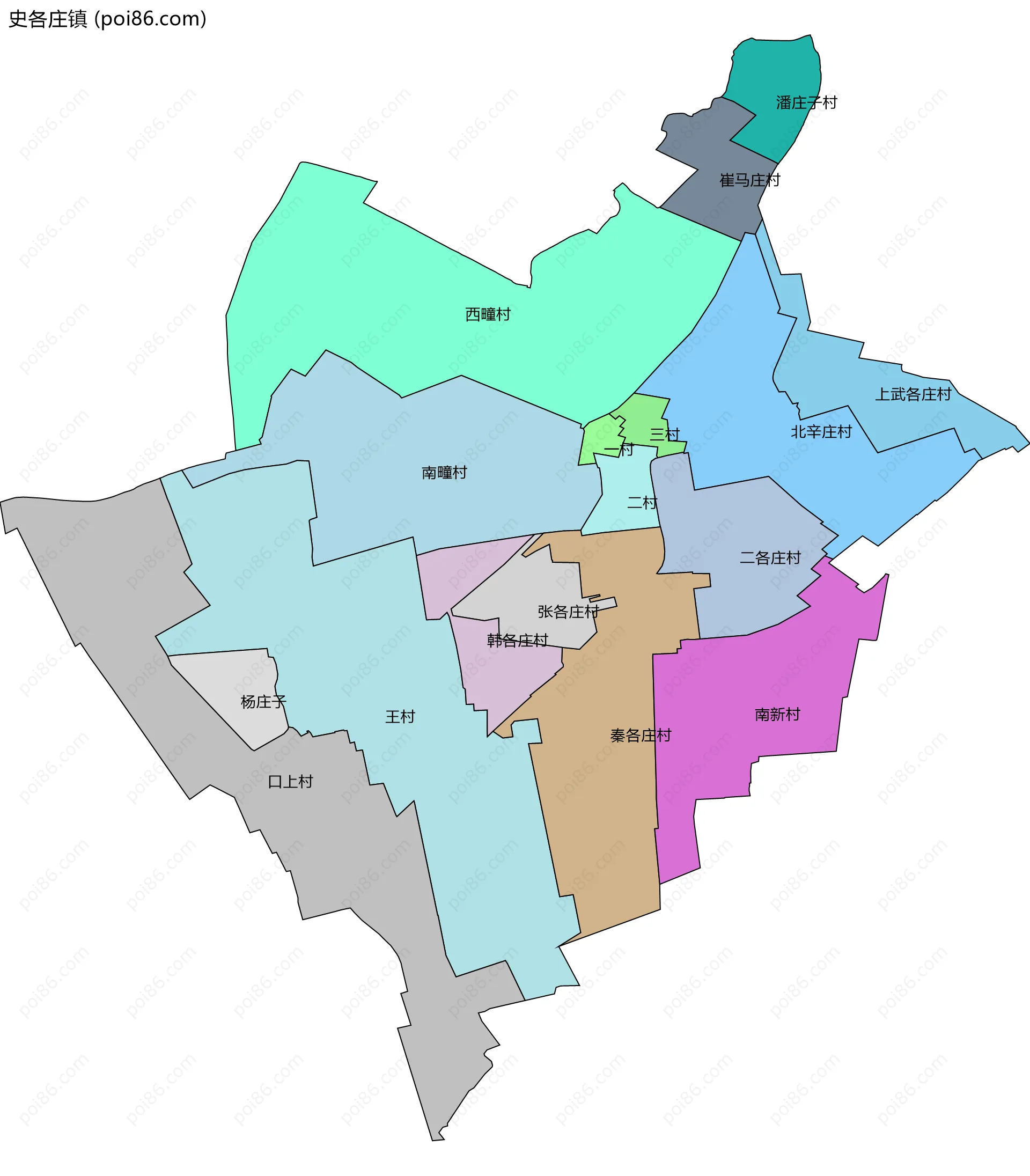 史各庄镇边界地图(五级行政区划)