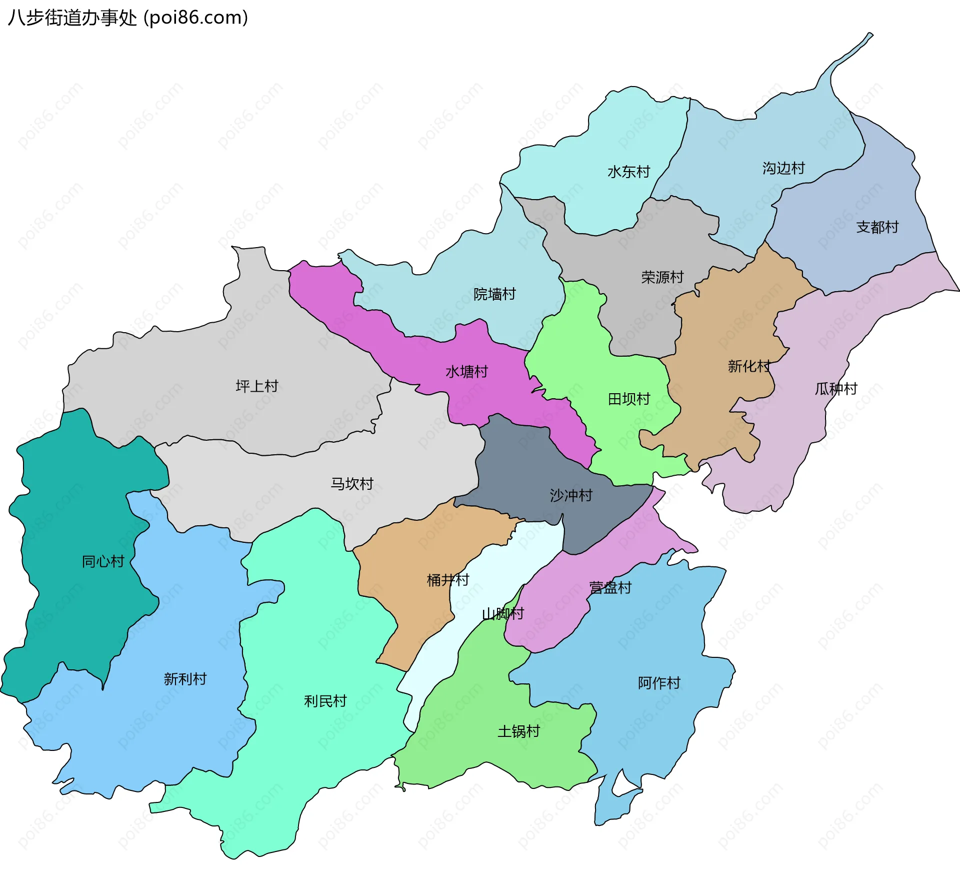 八步街道办事处边界地图(五级行政区划)