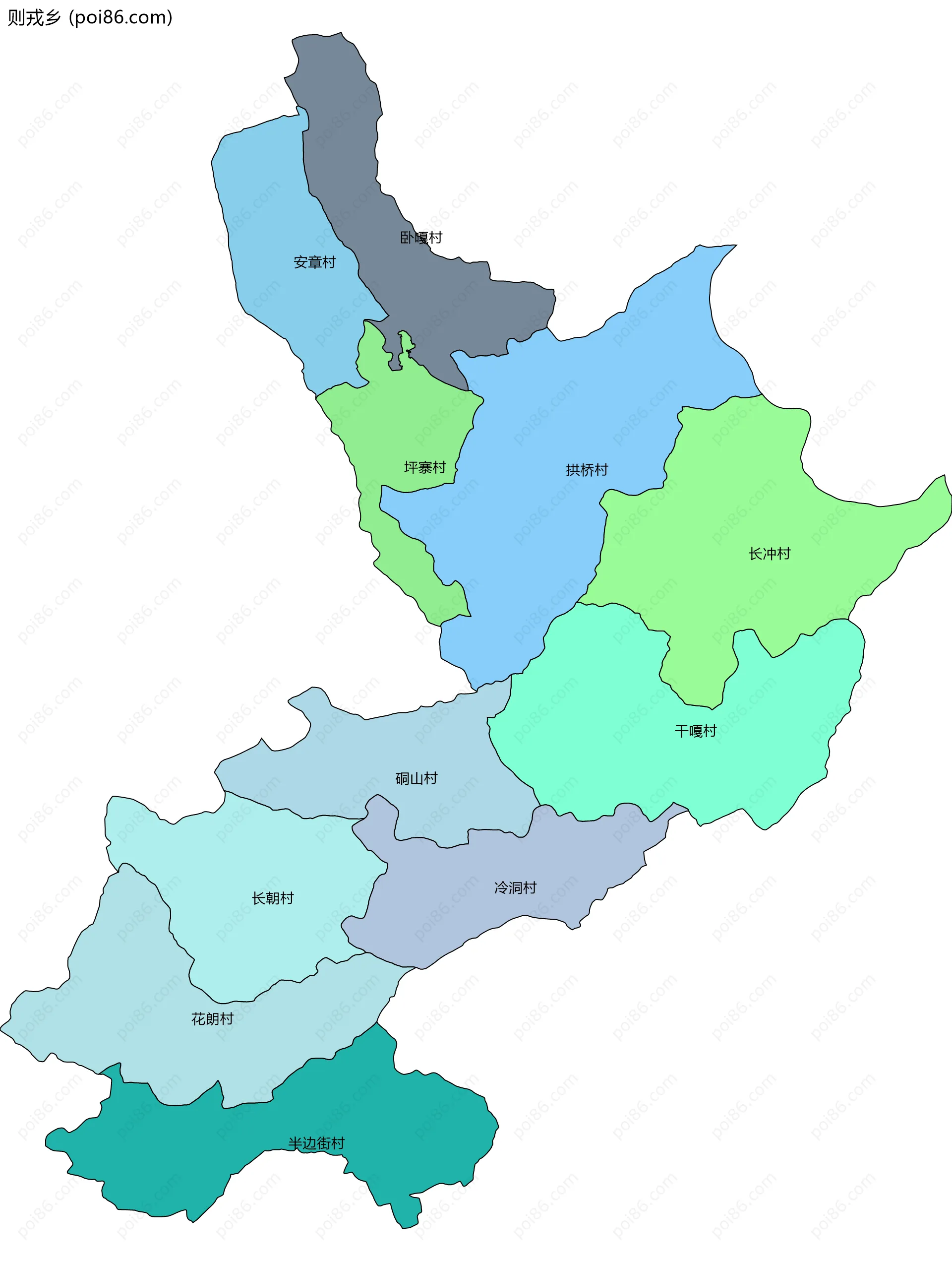 则戎乡边界地图(五级行政区划)
