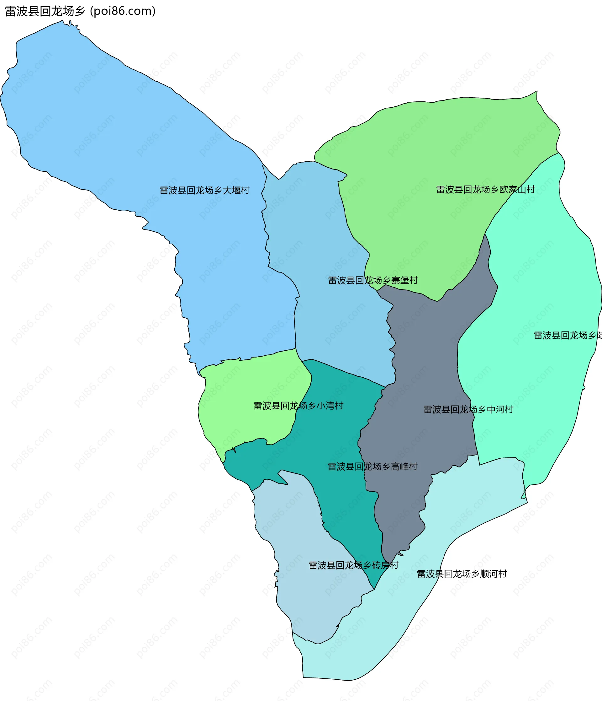 雷波县回龙场乡边界地图(五级行政区划)