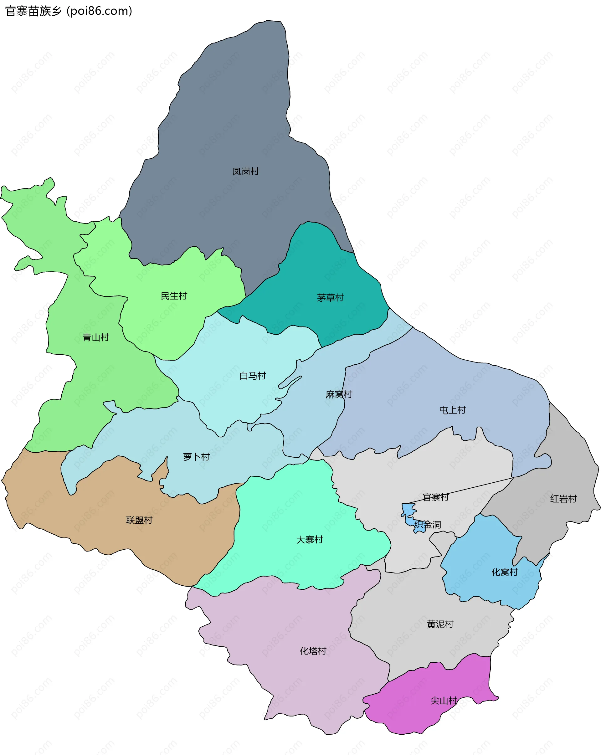 官寨苗族乡边界地图(五级行政区划)