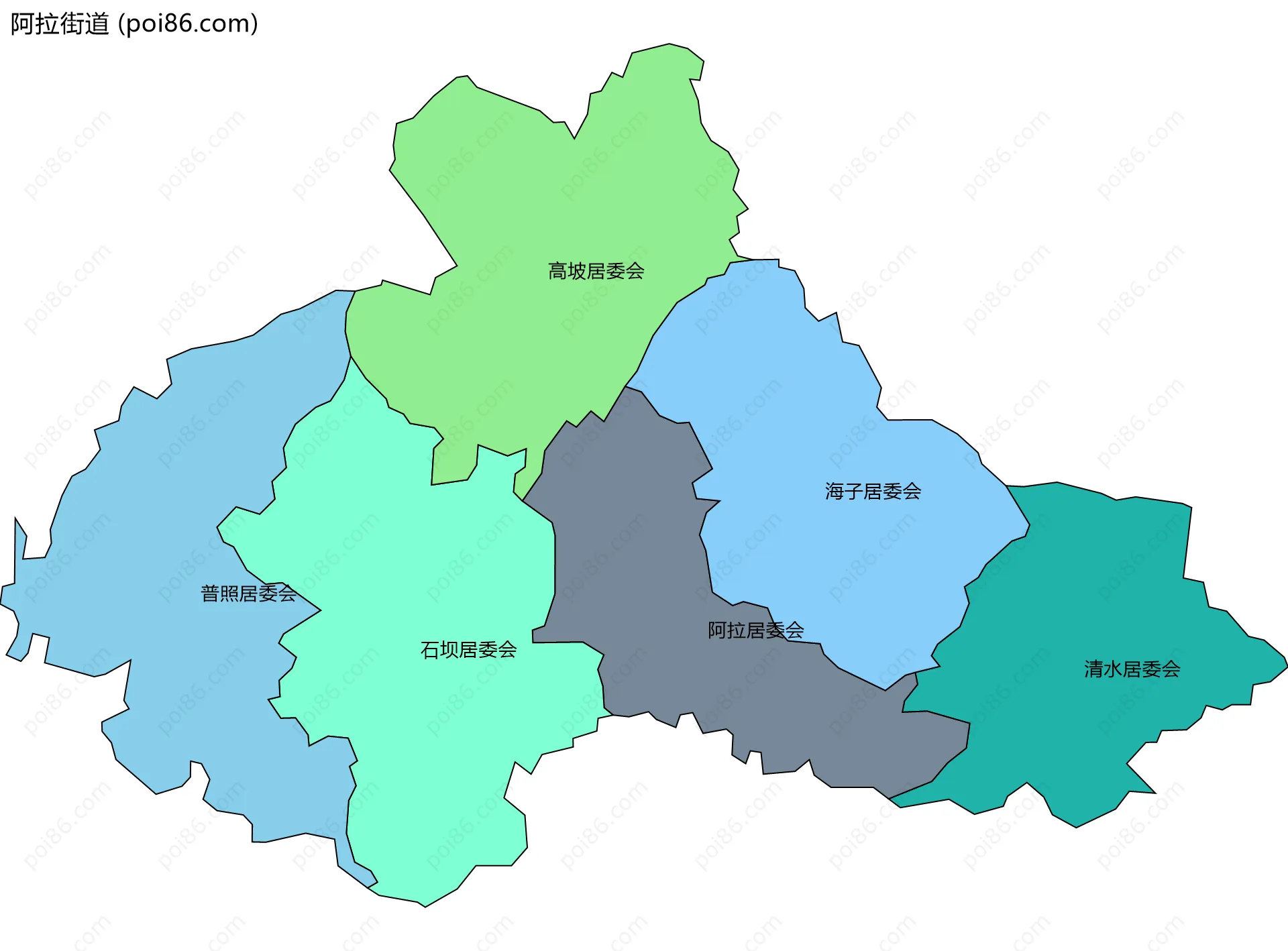 阿拉街道边界地图(五级行政区划)
