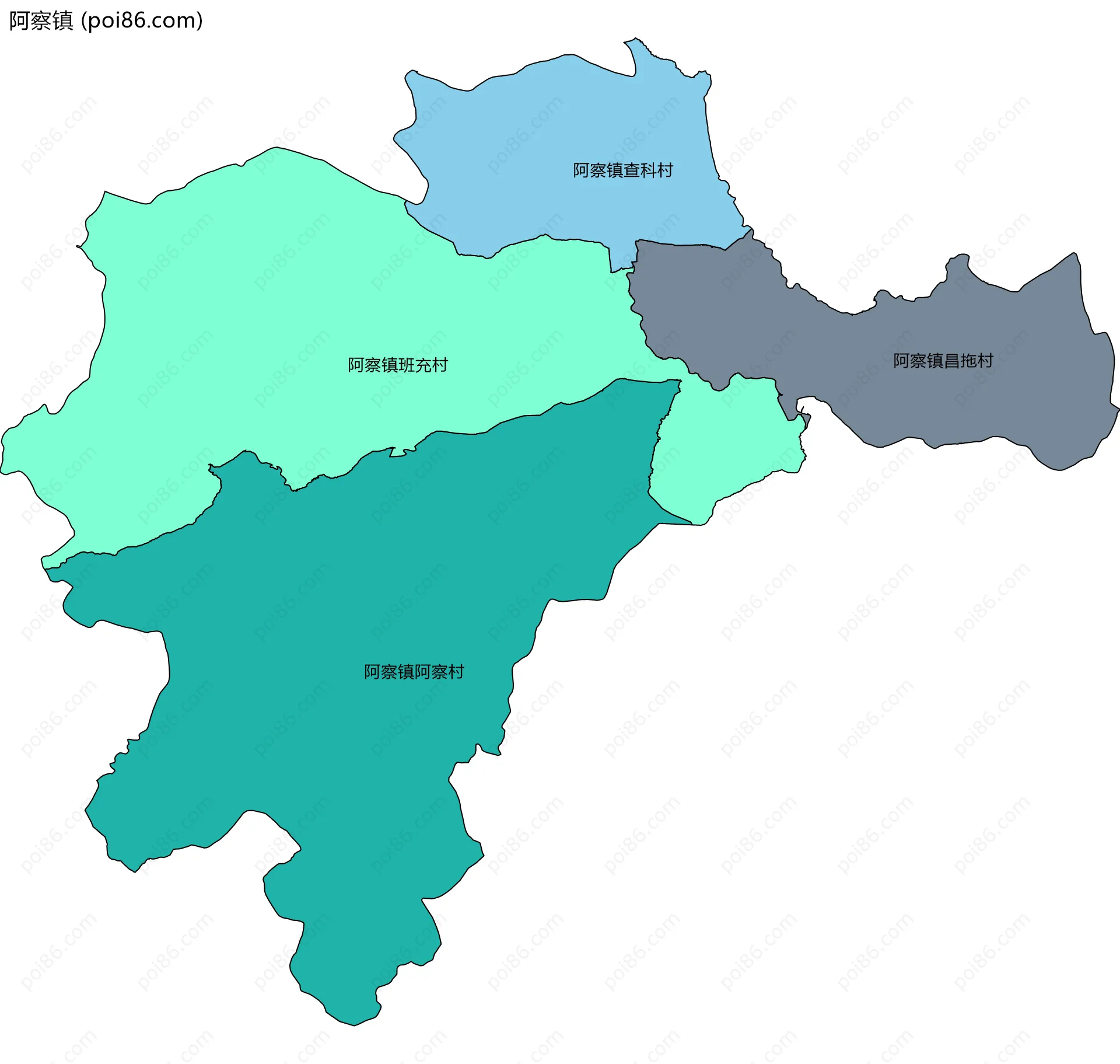 阿察镇边界地图(五级行政区划)