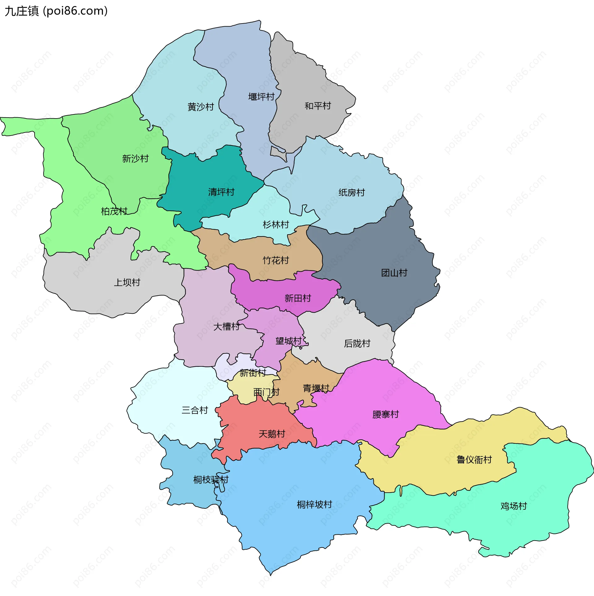 九庄镇边界地图(五级行政区划)