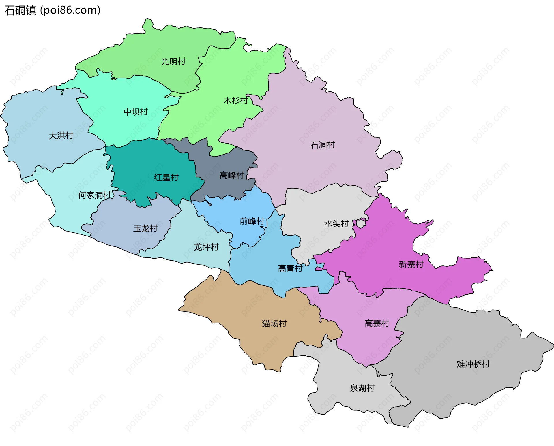 石硐镇边界地图(五级行政区划)