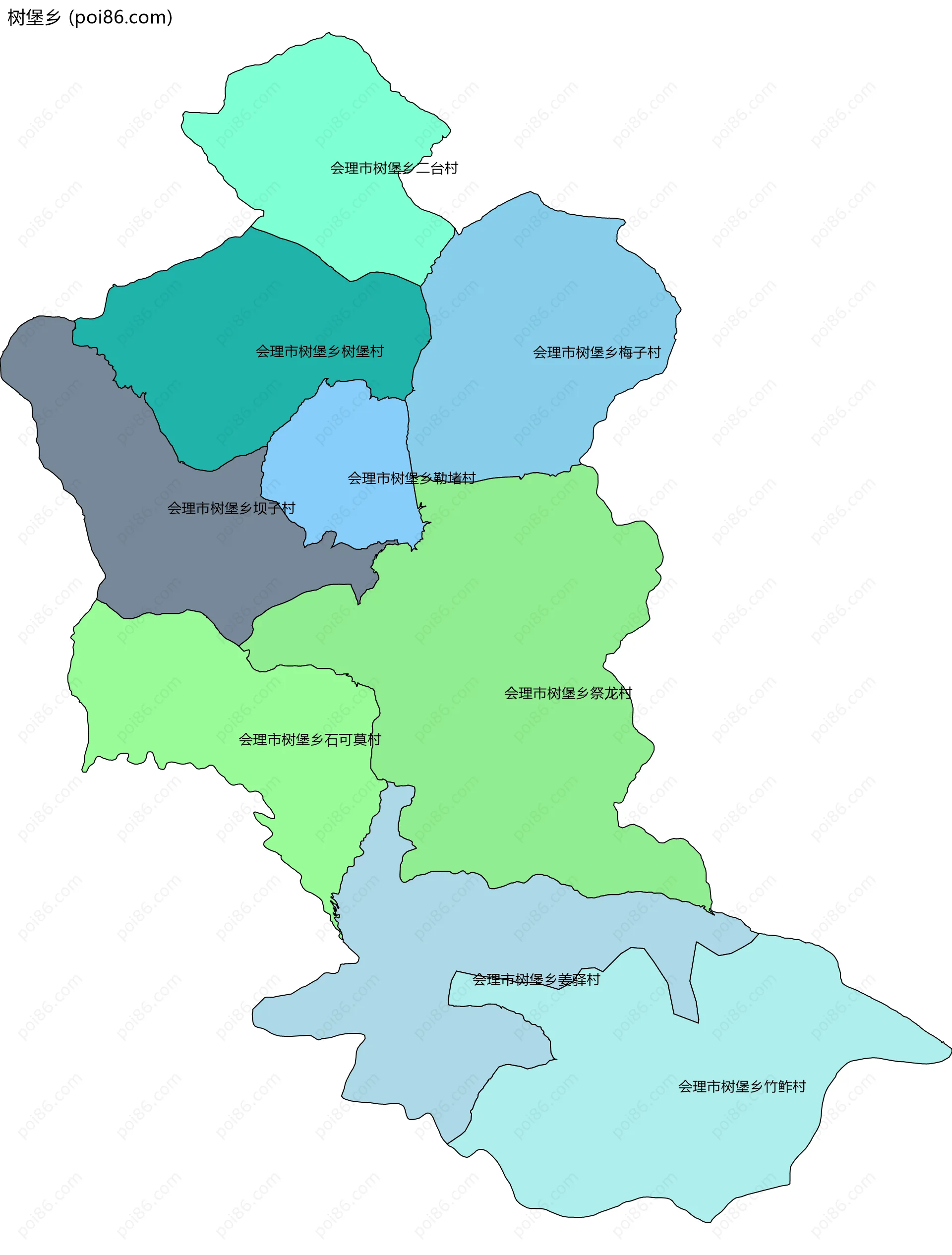 树堡乡边界地图(五级行政区划)