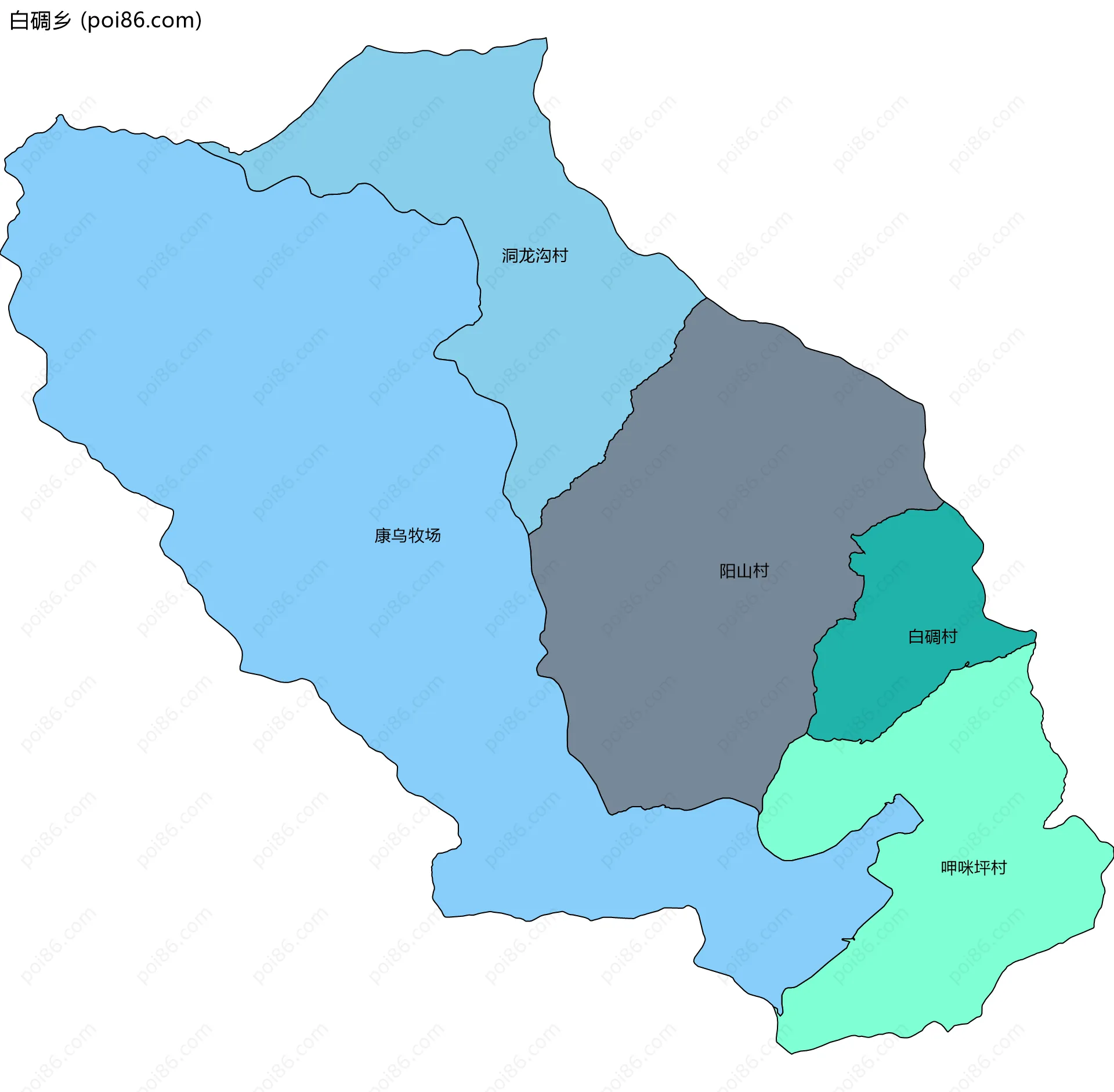 白碉乡边界地图(五级行政区划)