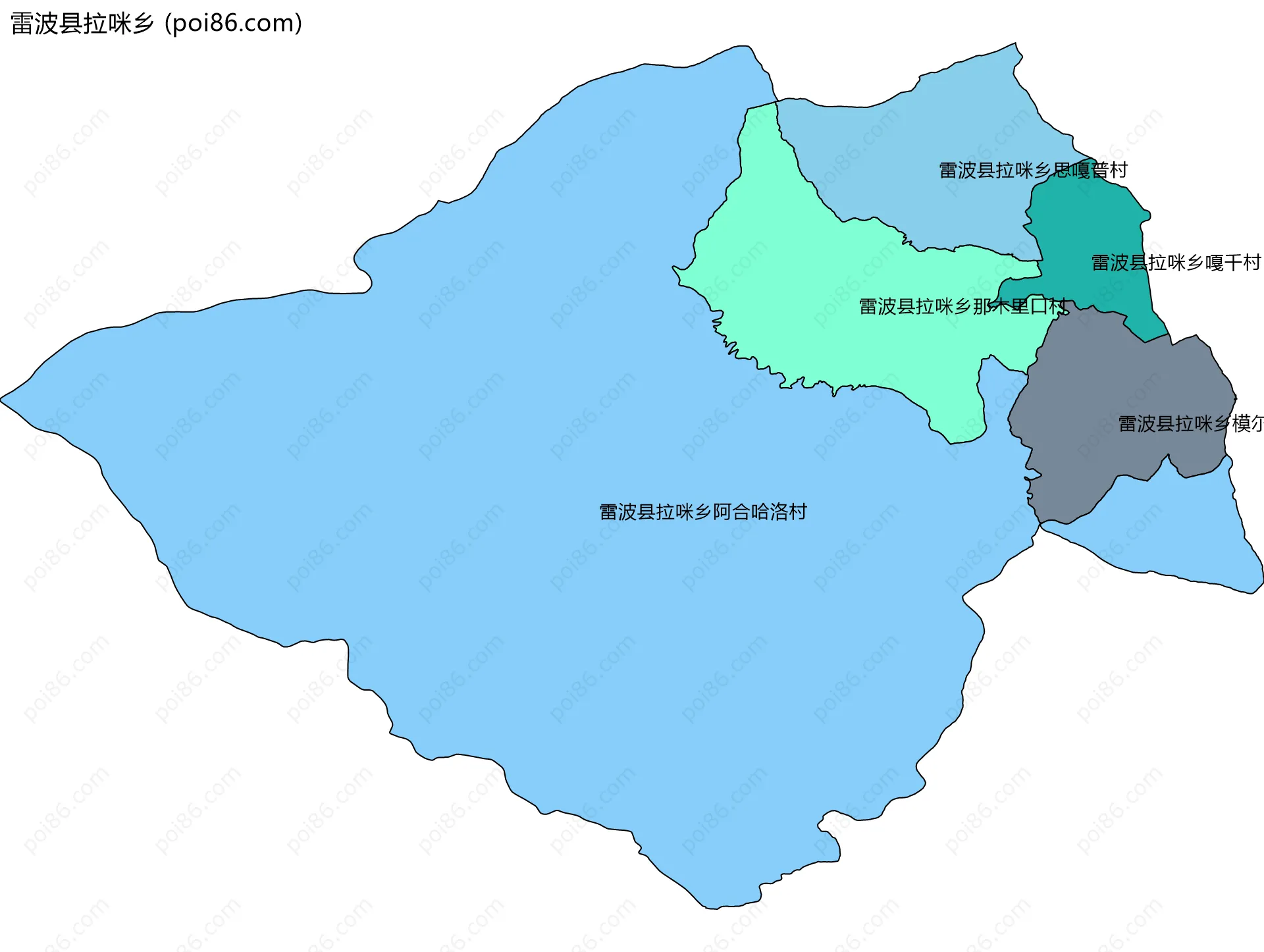 雷波县拉咪乡边界地图(五级行政区划)