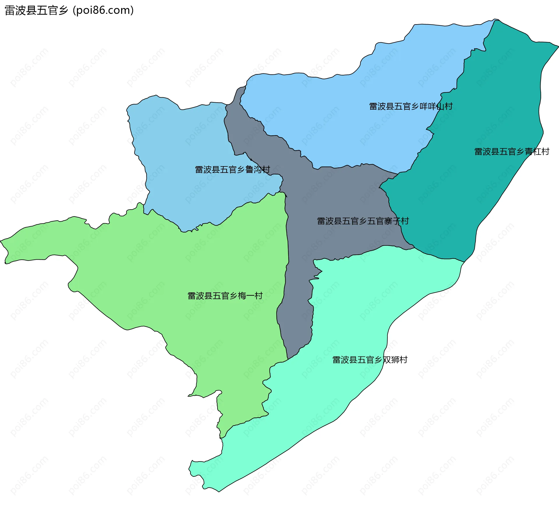 雷波县五官乡边界地图(五级行政区划)