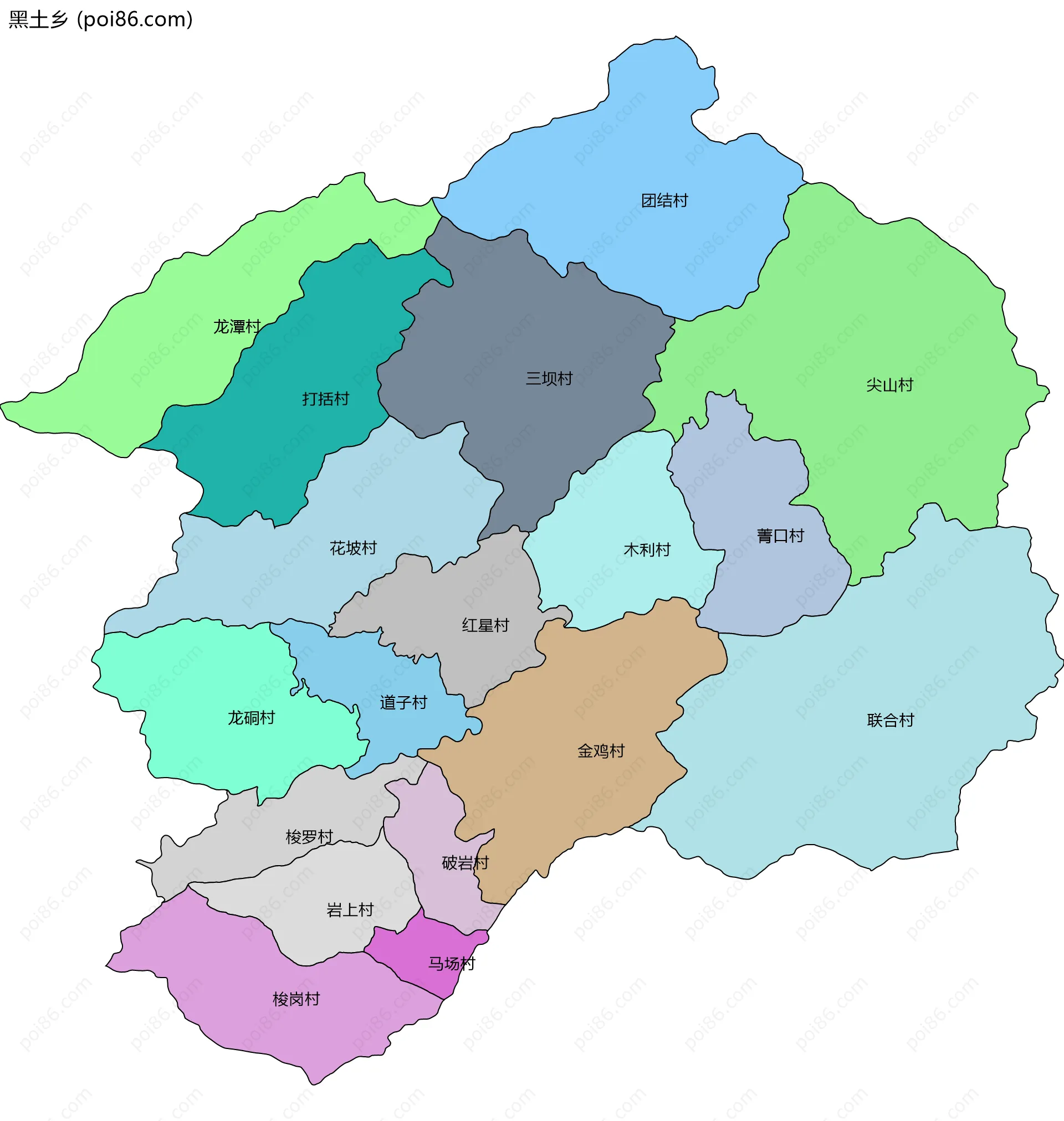 黑土乡边界地图(五级行政区划)