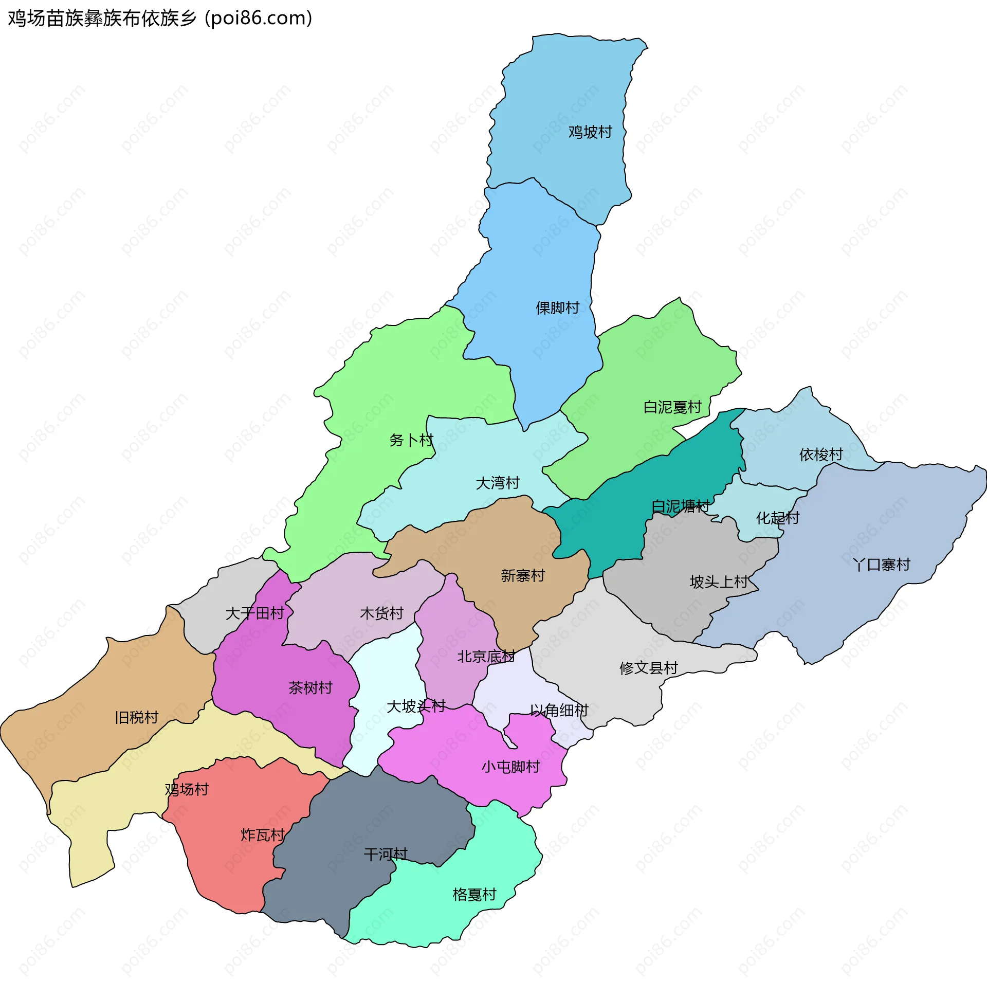 鸡场苗族彝族布依族乡边界地图(五级行政区划)
