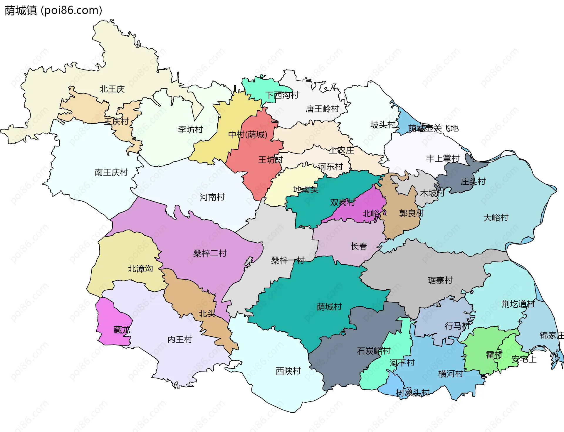荫城镇边界地图(五级行政区划)