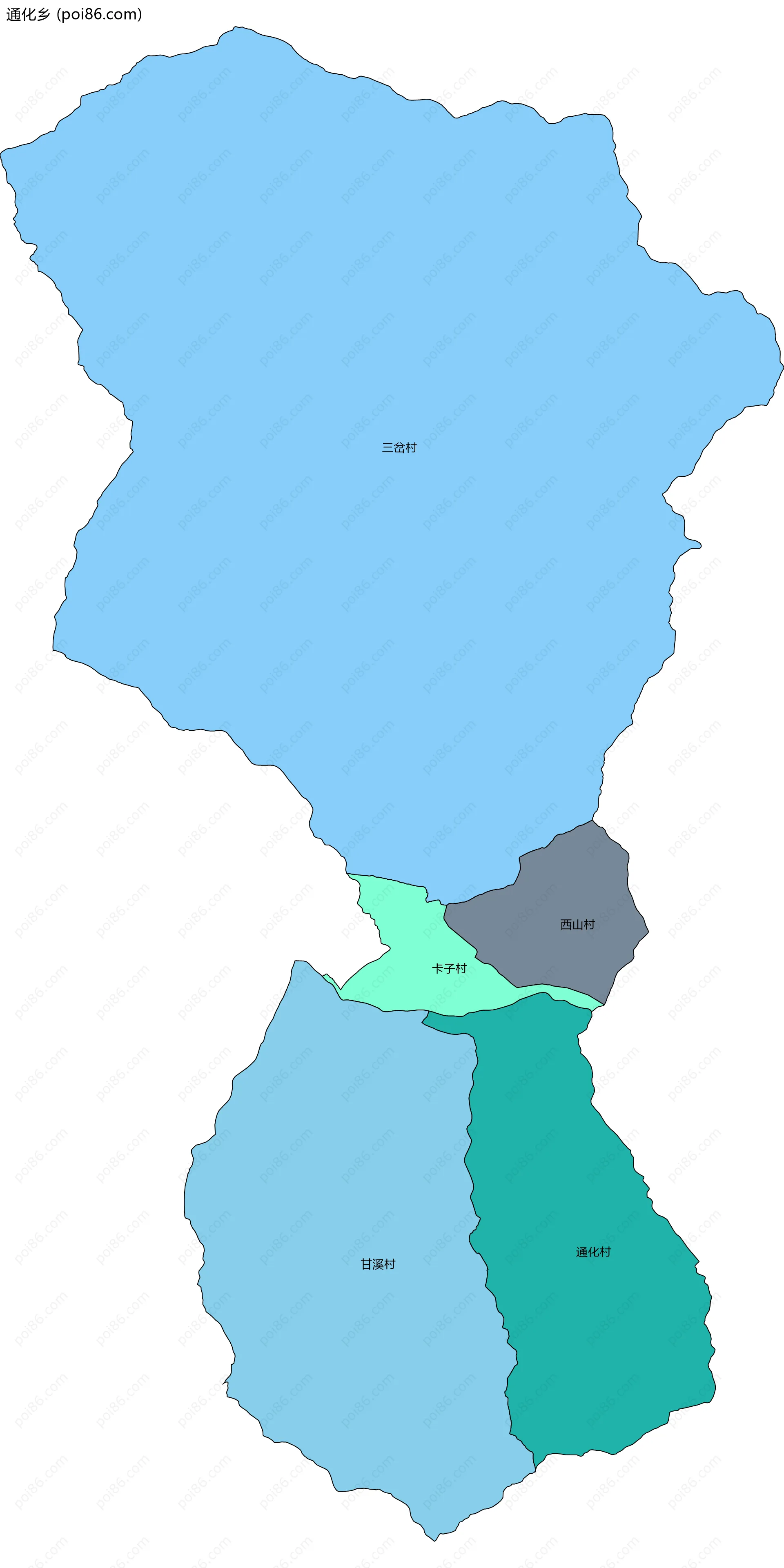通化乡边界地图(五级行政区划)