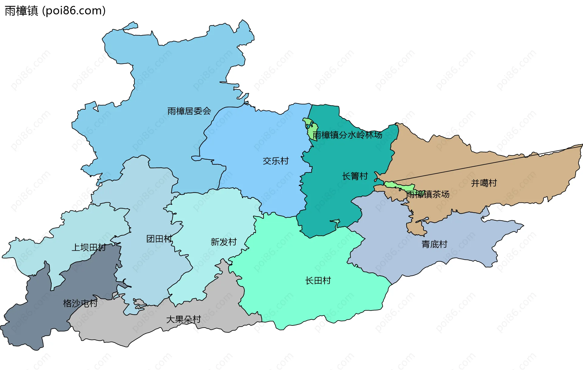 雨樟镇边界地图(五级行政区划)