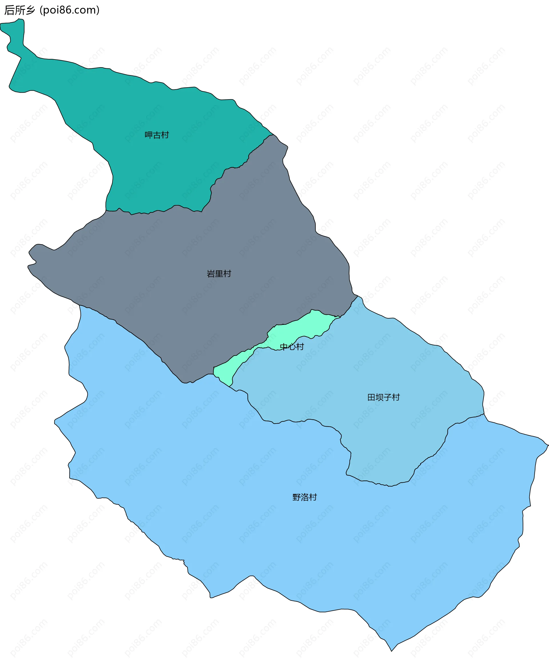 后所乡边界地图(五级行政区划)