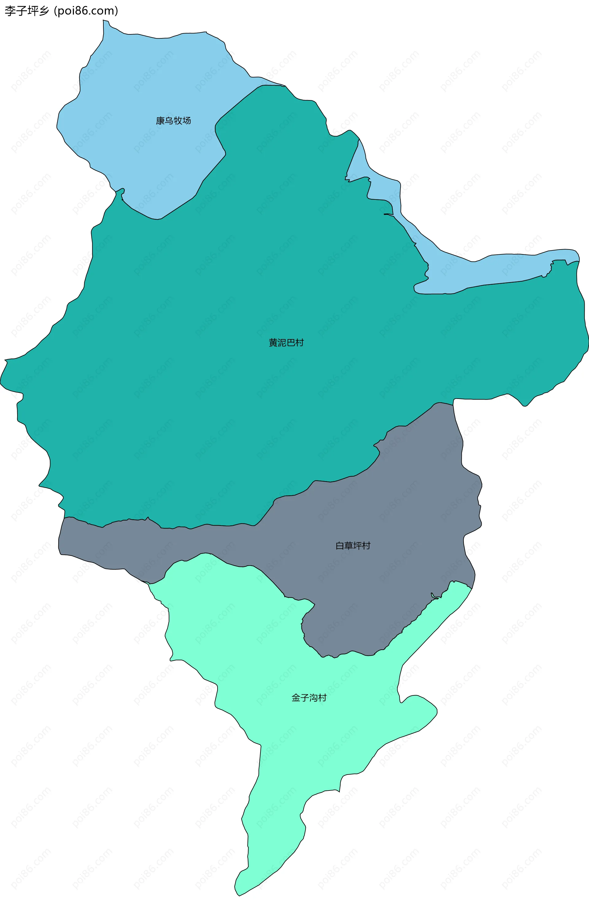 李子坪乡边界地图(五级行政区划)