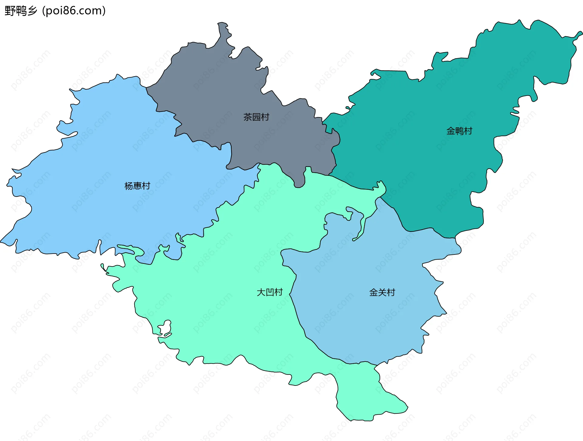野鸭乡边界地图(五级行政区划)