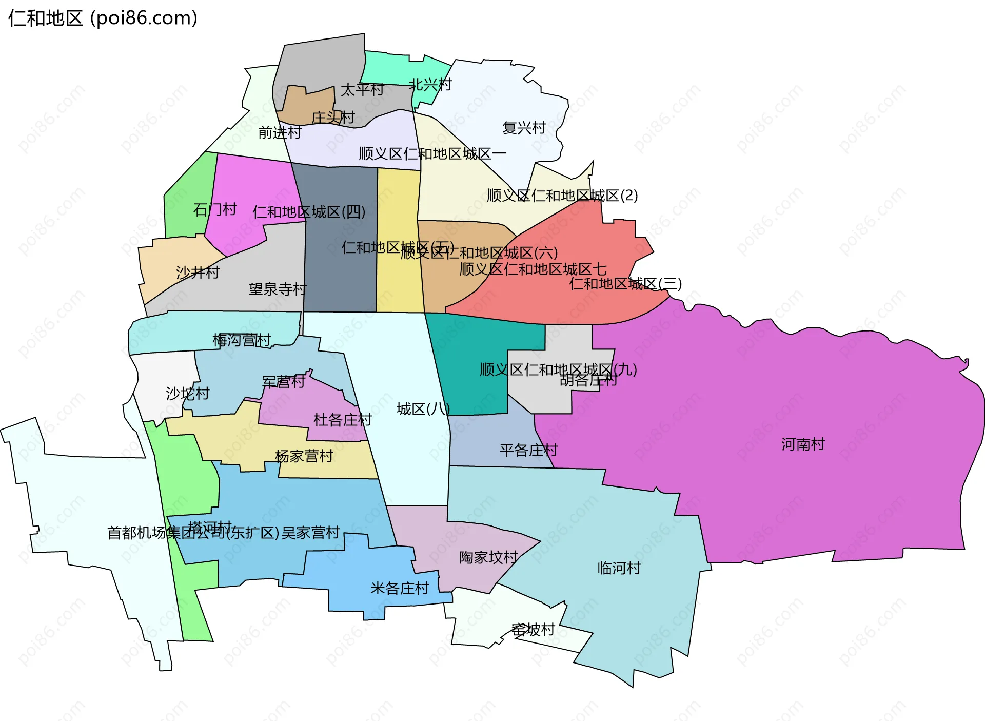 仁和地区边界地图(五级行政区划)
