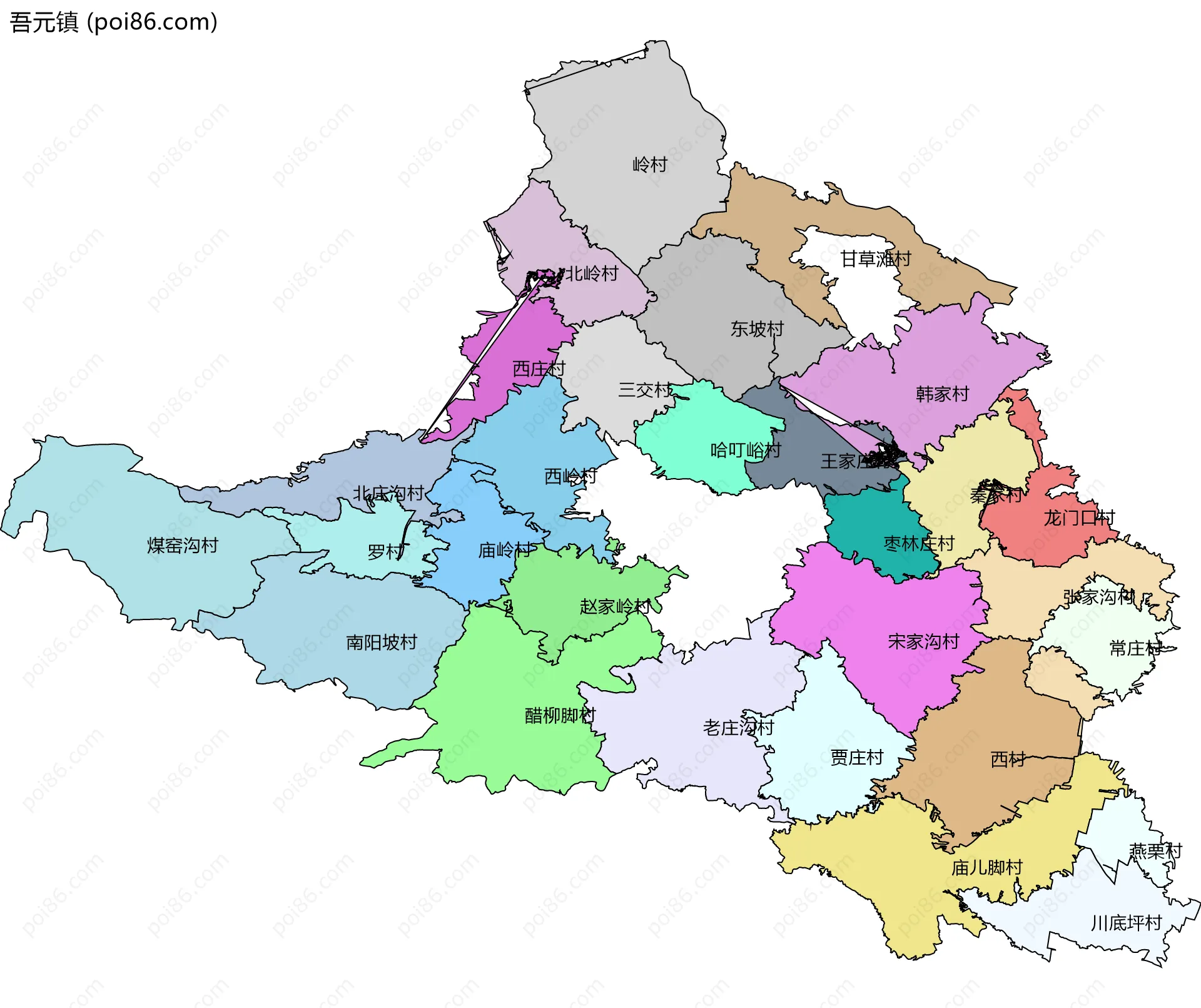 吾元镇边界地图(五级行政区划)