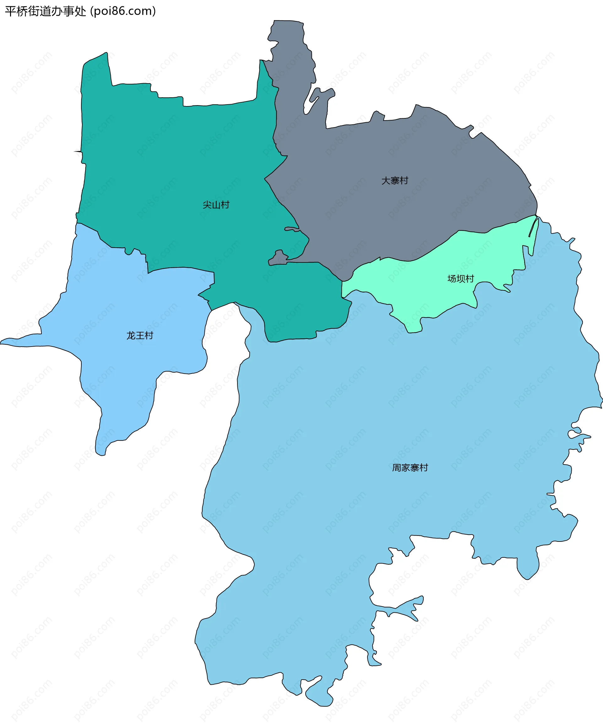 平桥街道办事处边界地图(五级行政区划)