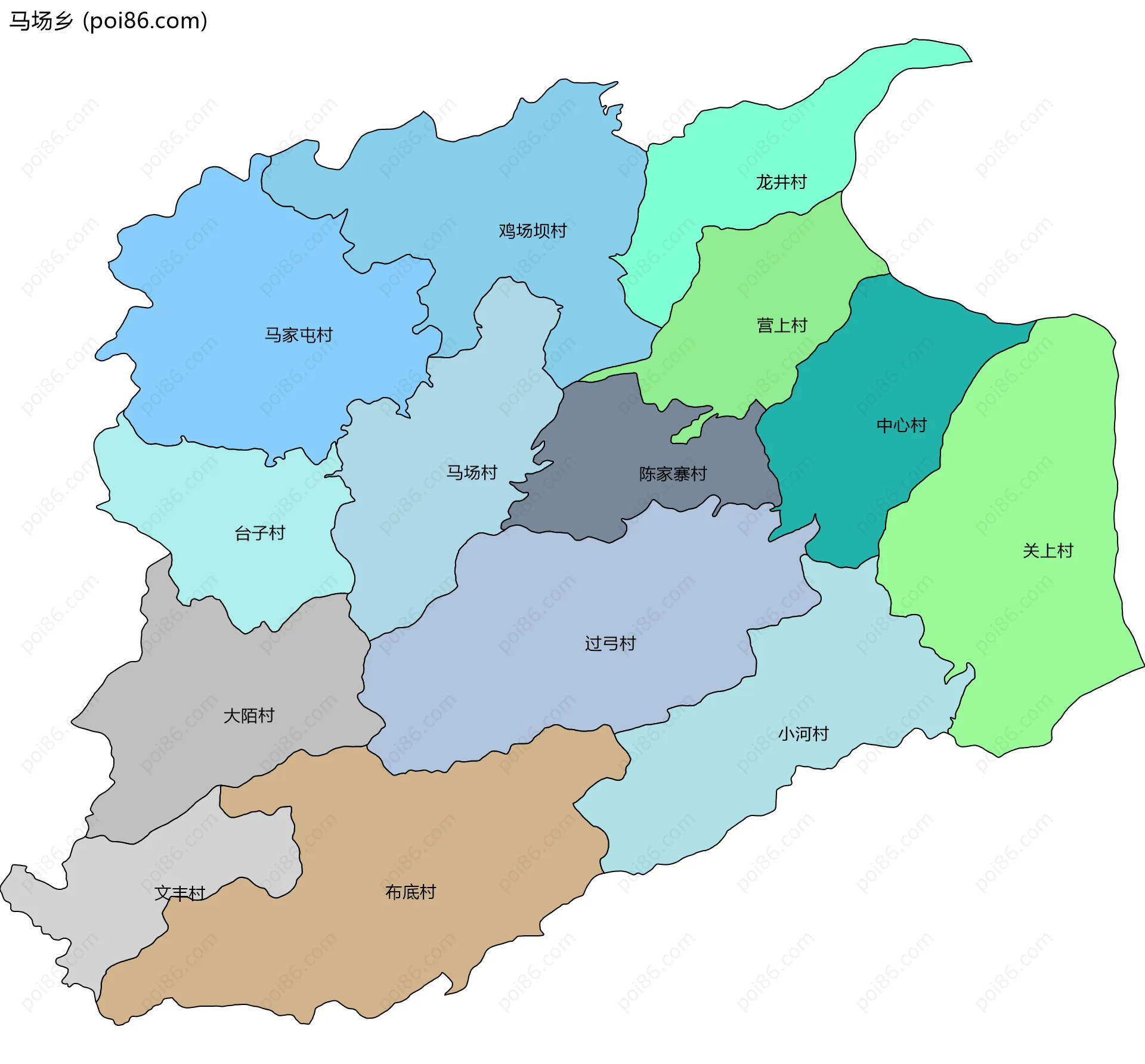 马场乡边界地图(五级行政区划)