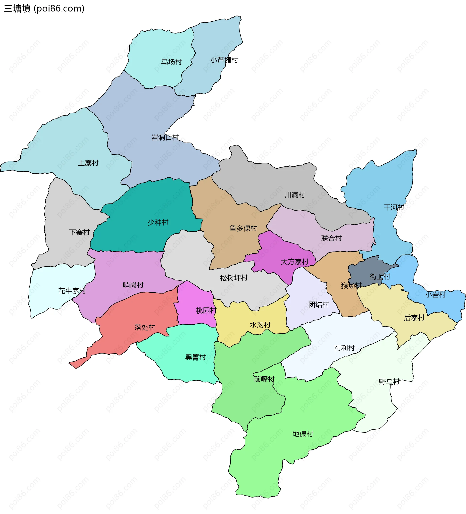 三塘填边界地图(五级行政区划)