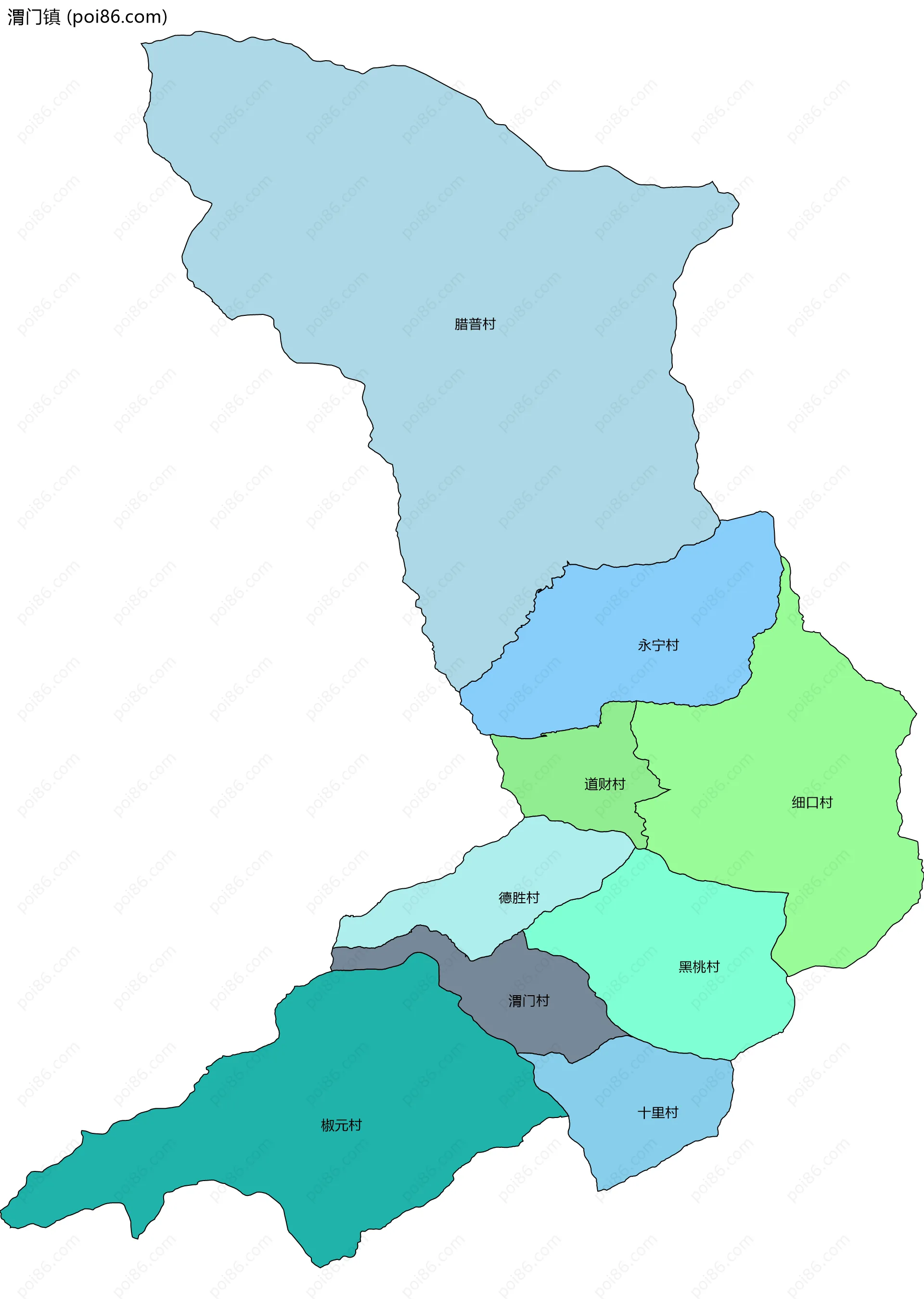 渭门镇边界地图(五级行政区划)