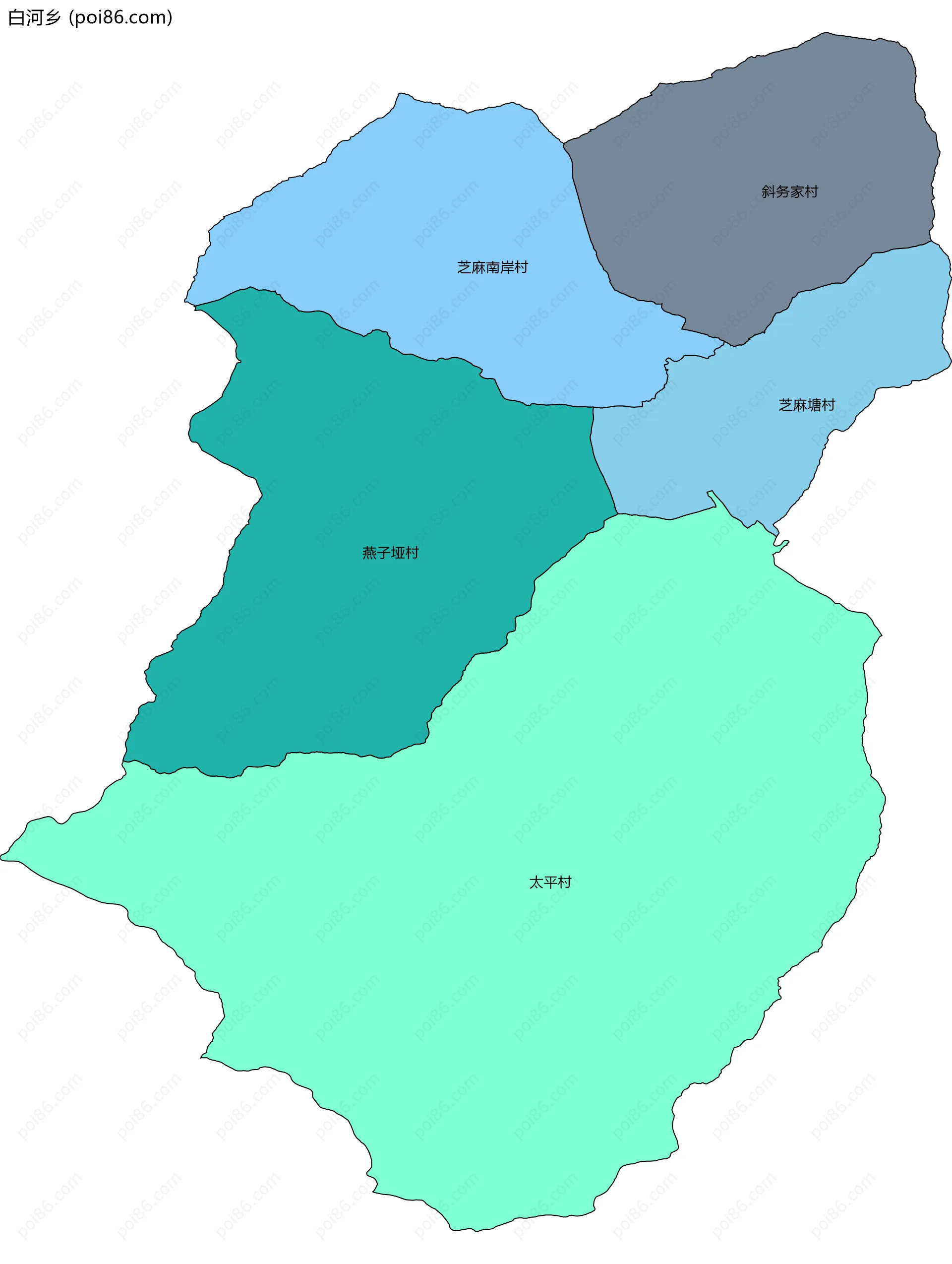 白河乡边界地图(五级行政区划)