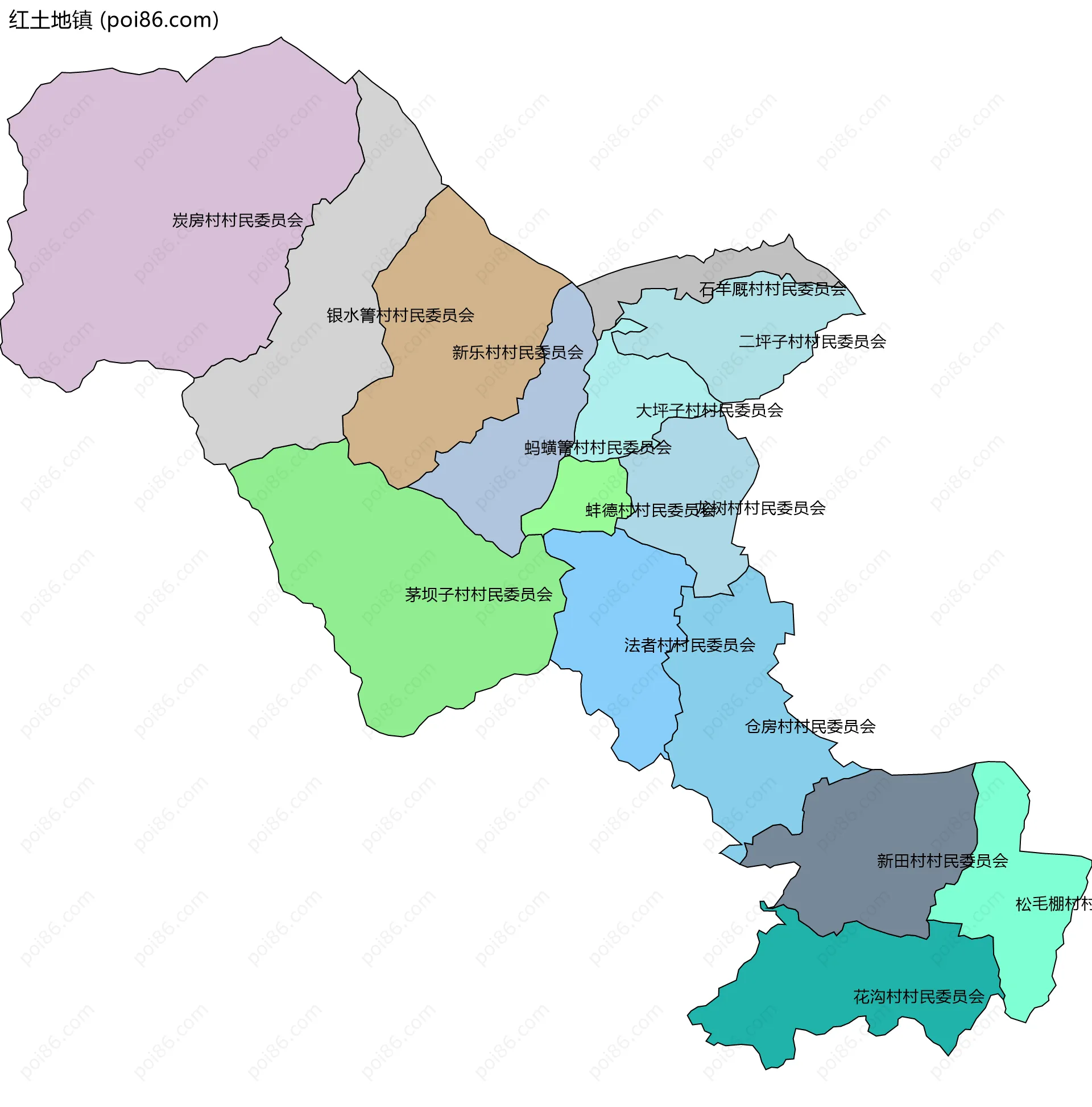 红土地镇边界地图(五级行政区划)