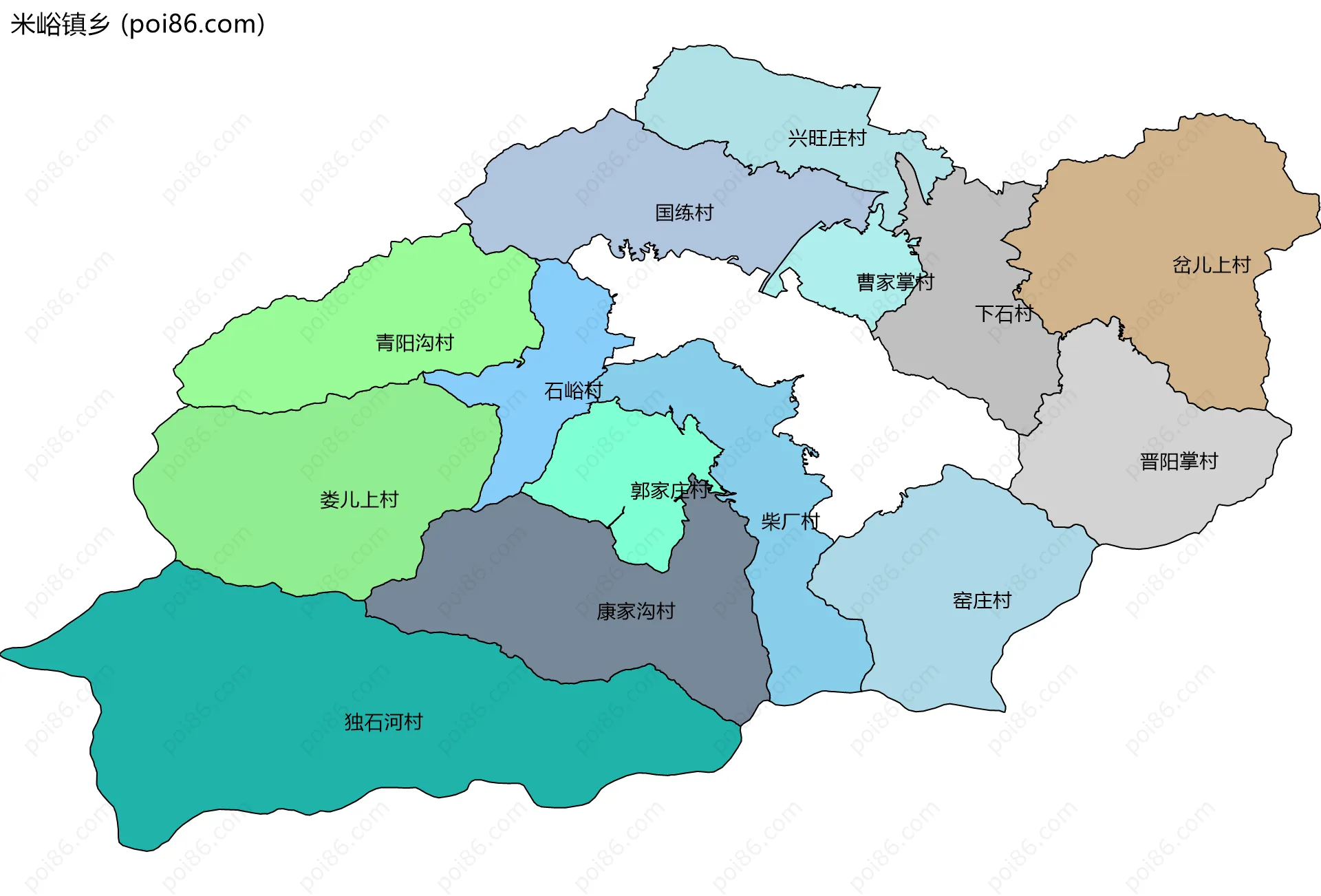 米峪镇乡边界地图(五级行政区划)