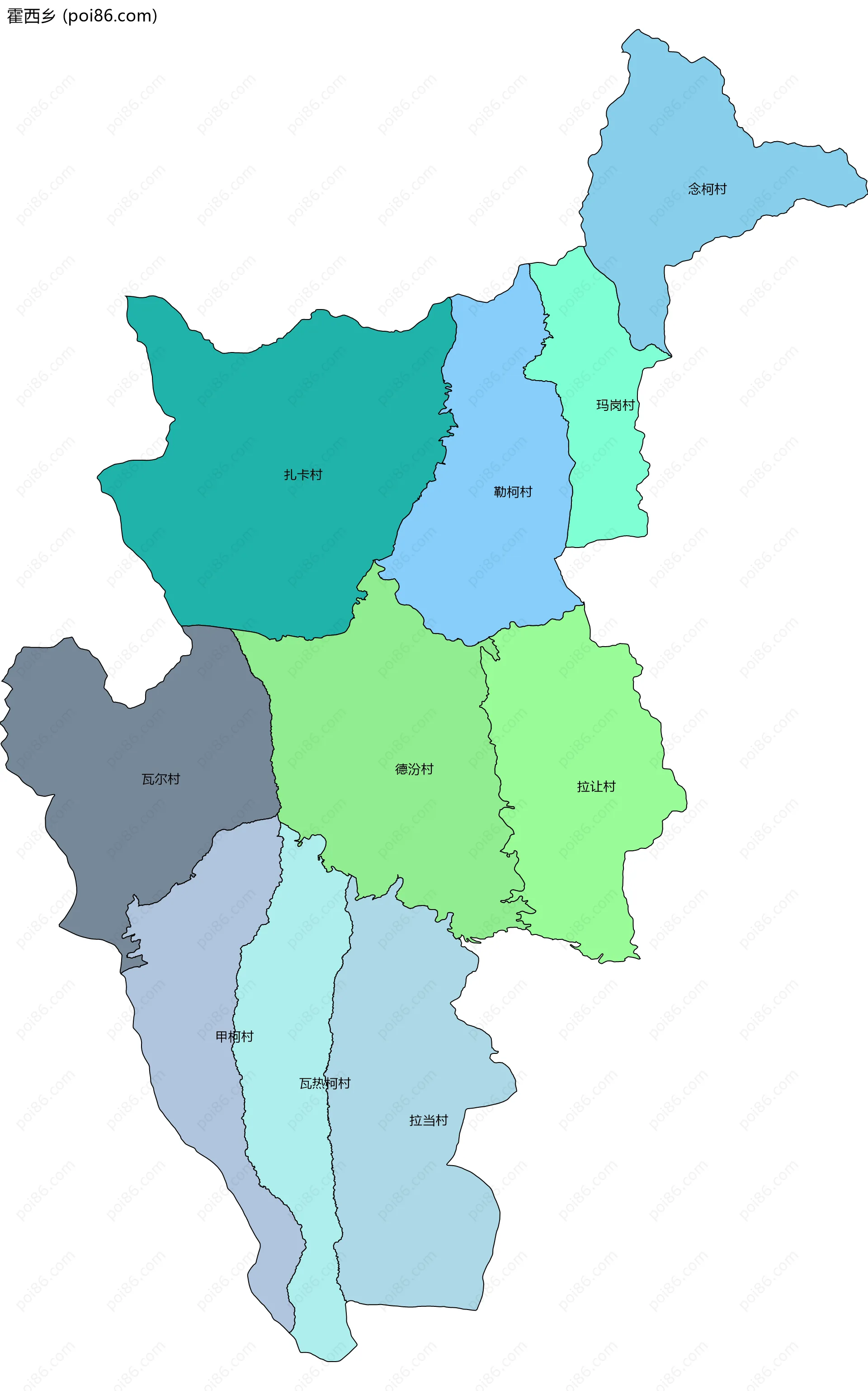 霍西乡边界地图(五级行政区划)