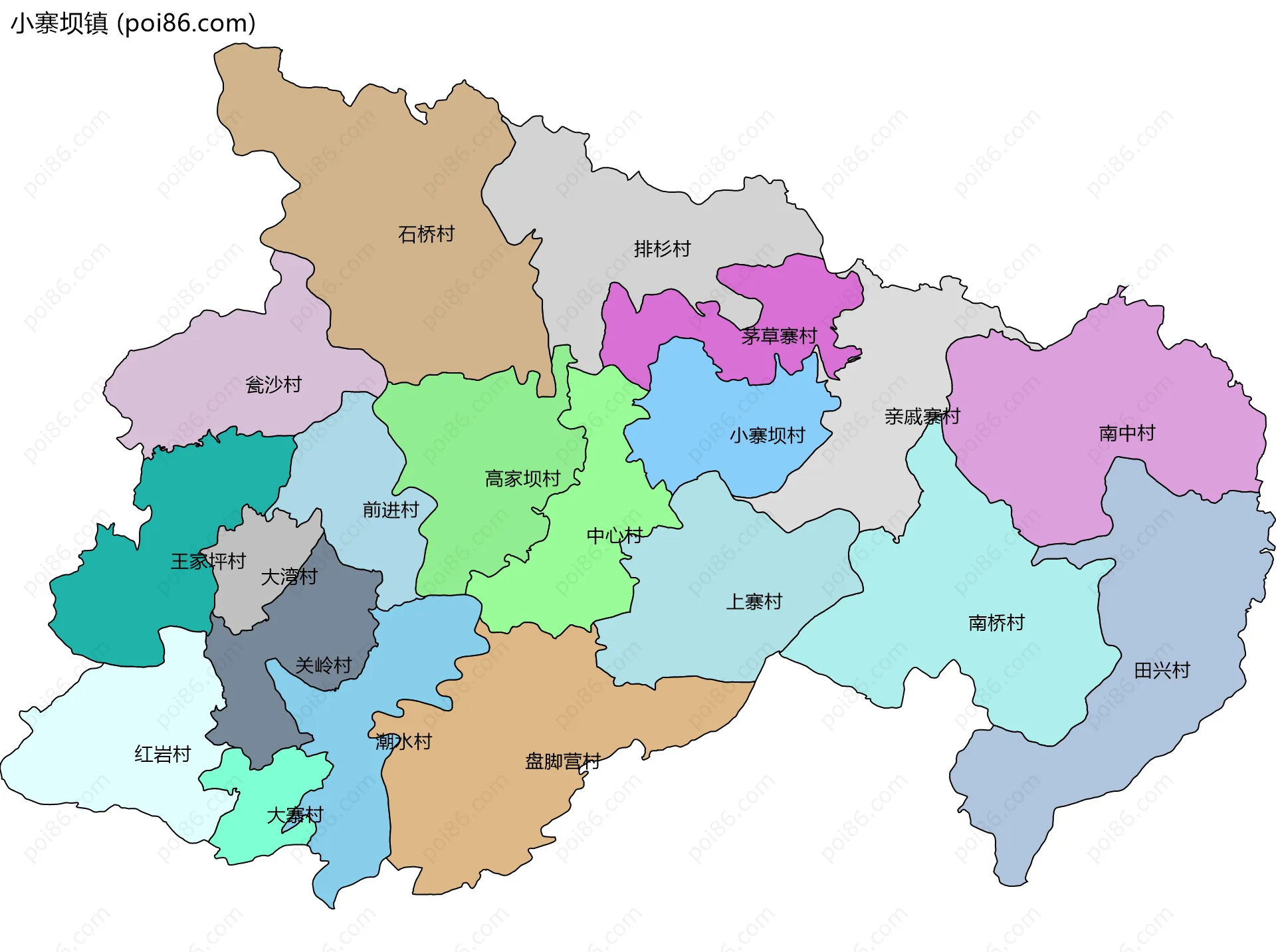 小寨坝镇边界地图(五级行政区划)