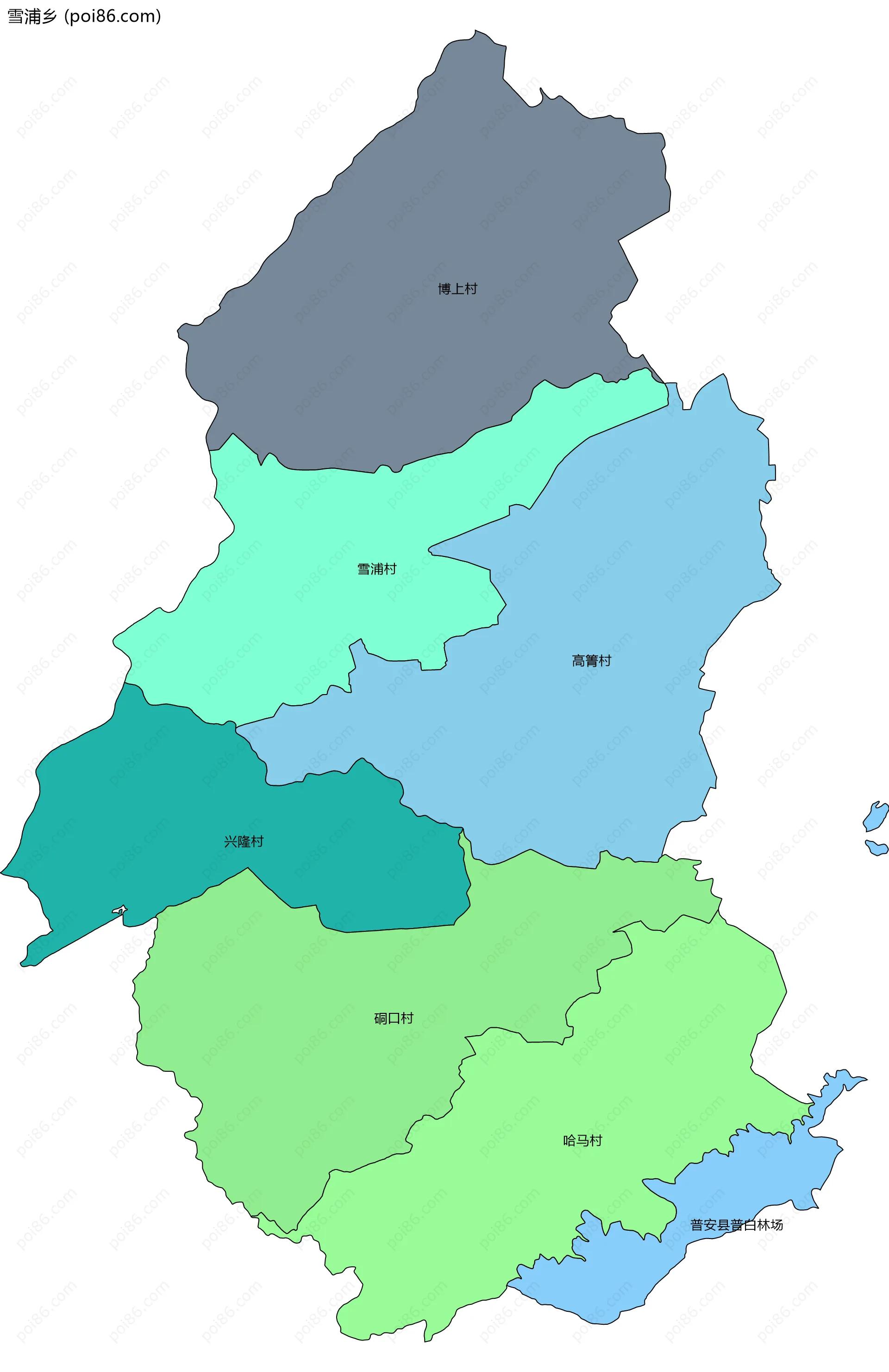 雪浦乡边界地图(五级行政区划)