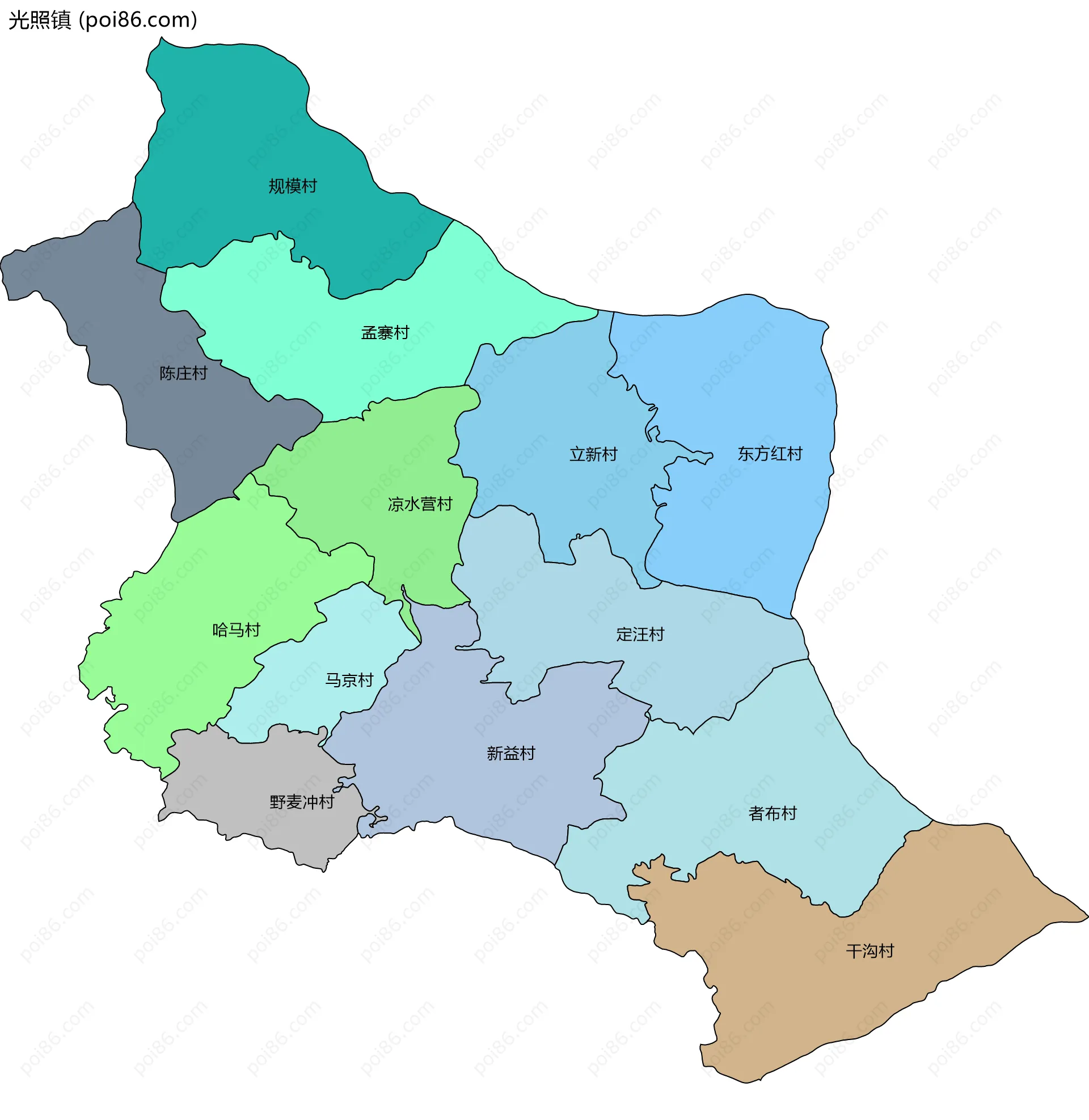 光照镇边界地图(五级行政区划)