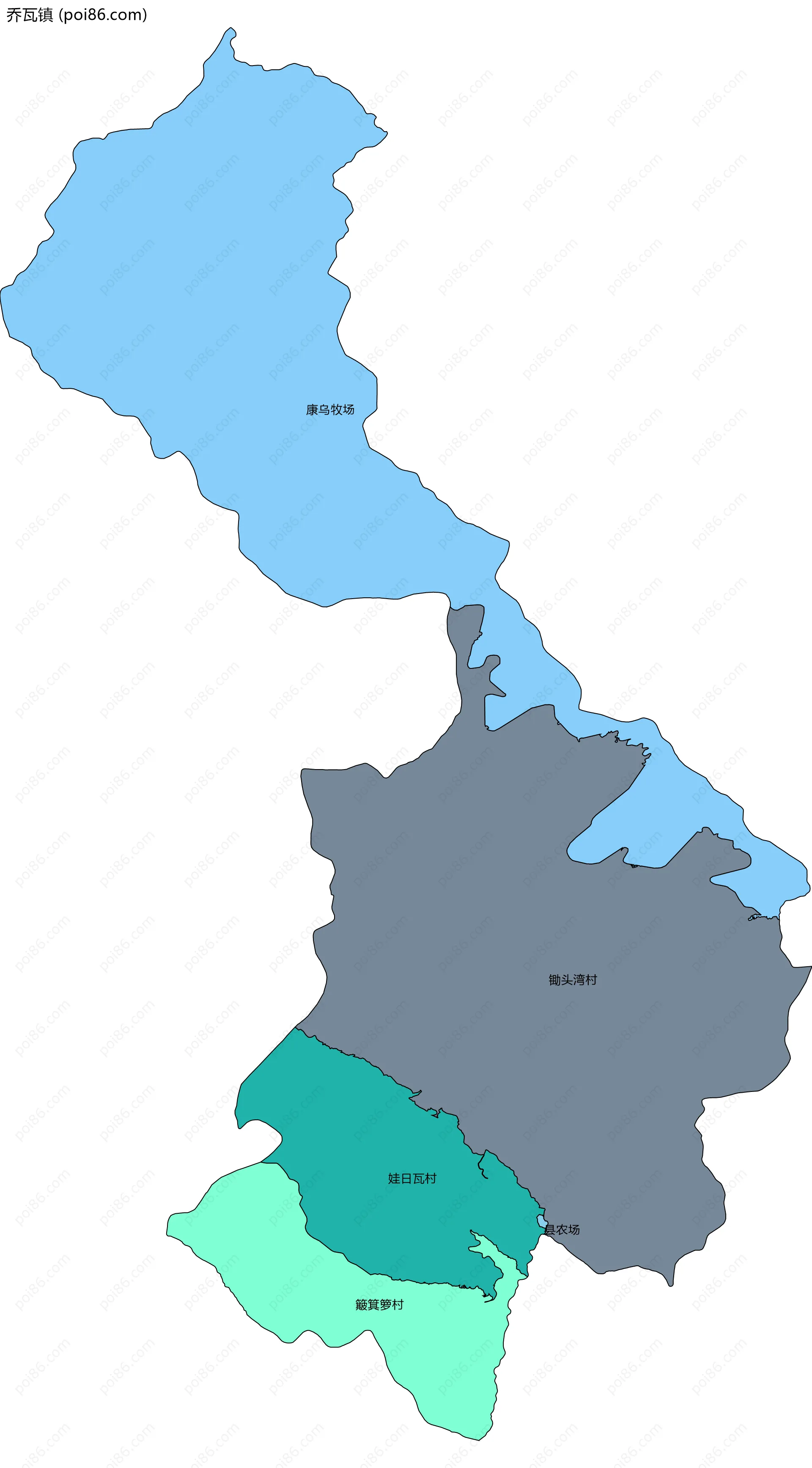 乔瓦镇边界地图(五级行政区划)
