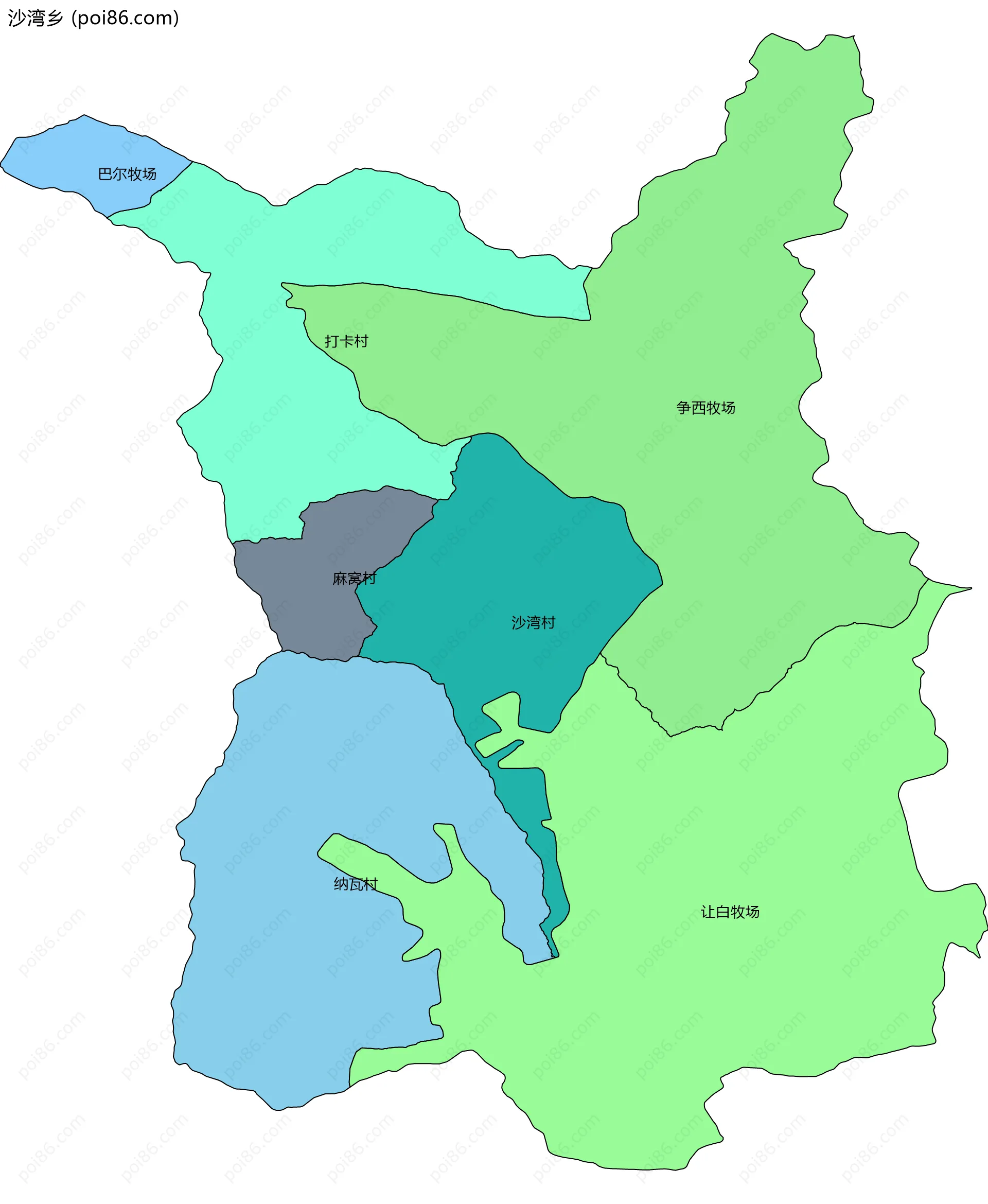 沙湾乡边界地图(五级行政区划)