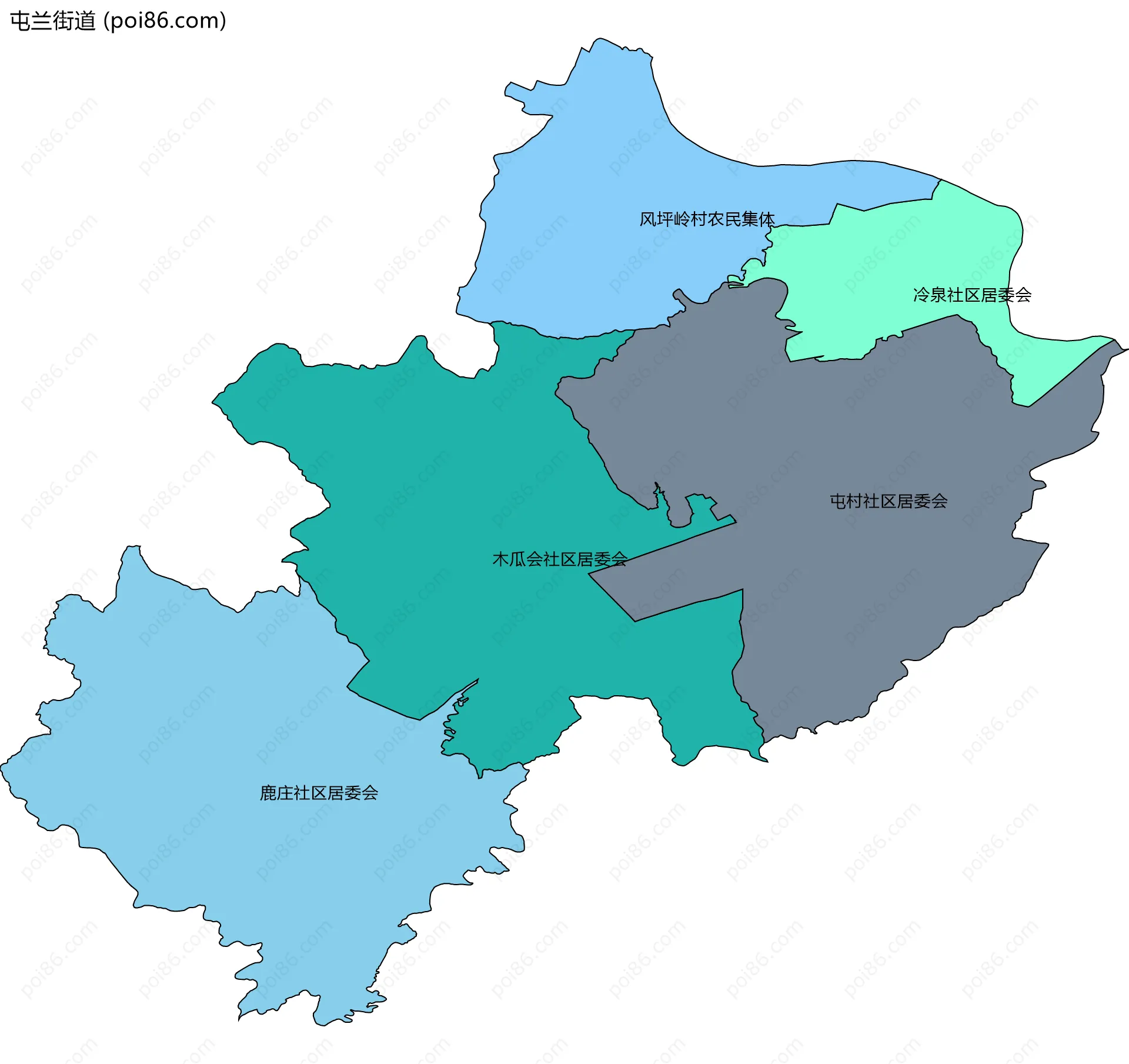 屯兰街道边界地图(五级行政区划)