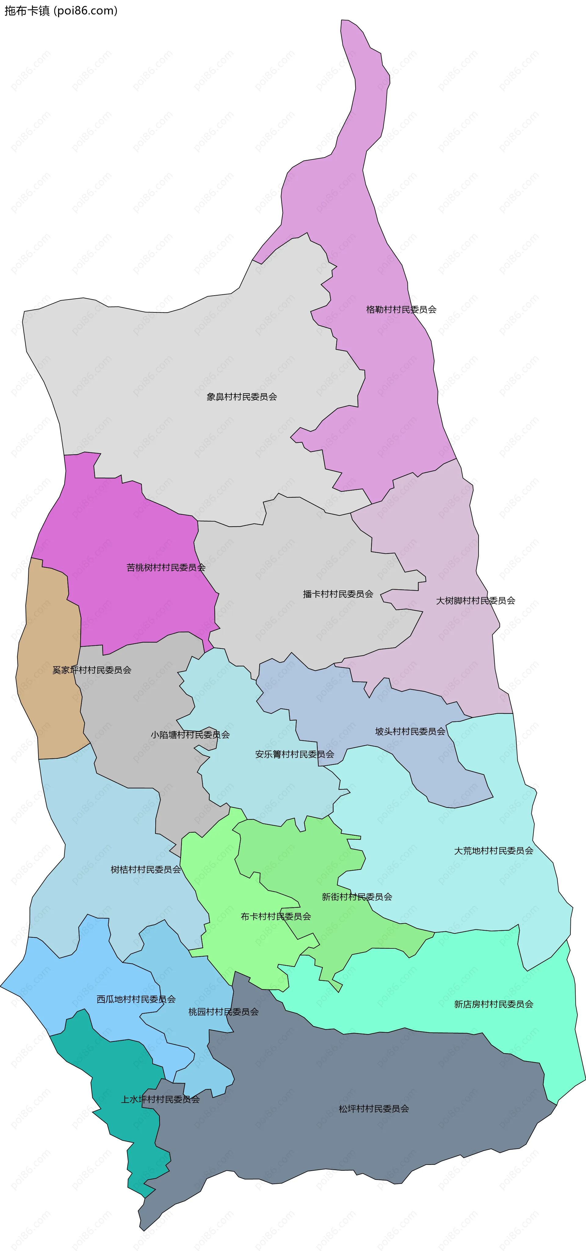 拖布卡镇边界地图(五级行政区划)