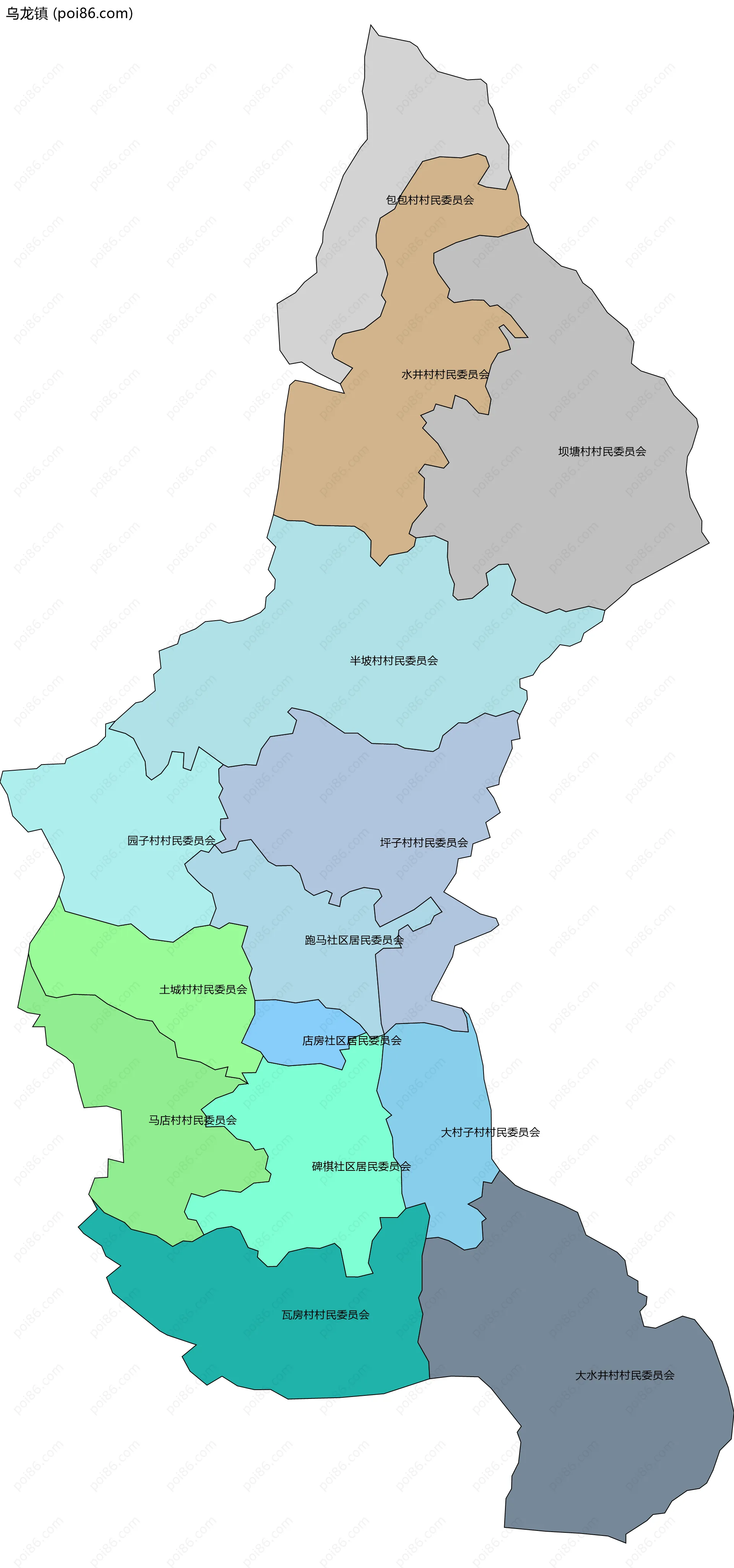 乌龙镇边界地图(五级行政区划)
