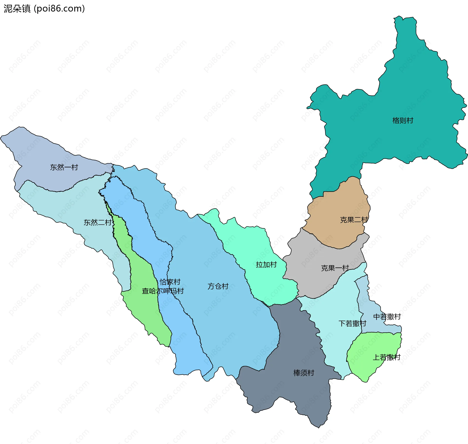 泥朵镇边界地图(五级行政区划)