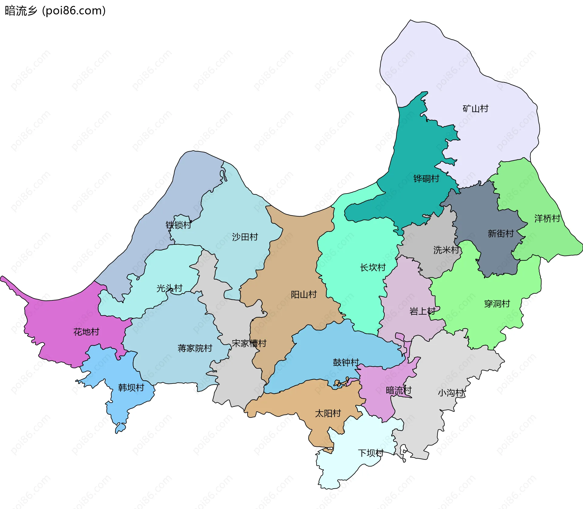 暗流乡边界地图(五级行政区划)