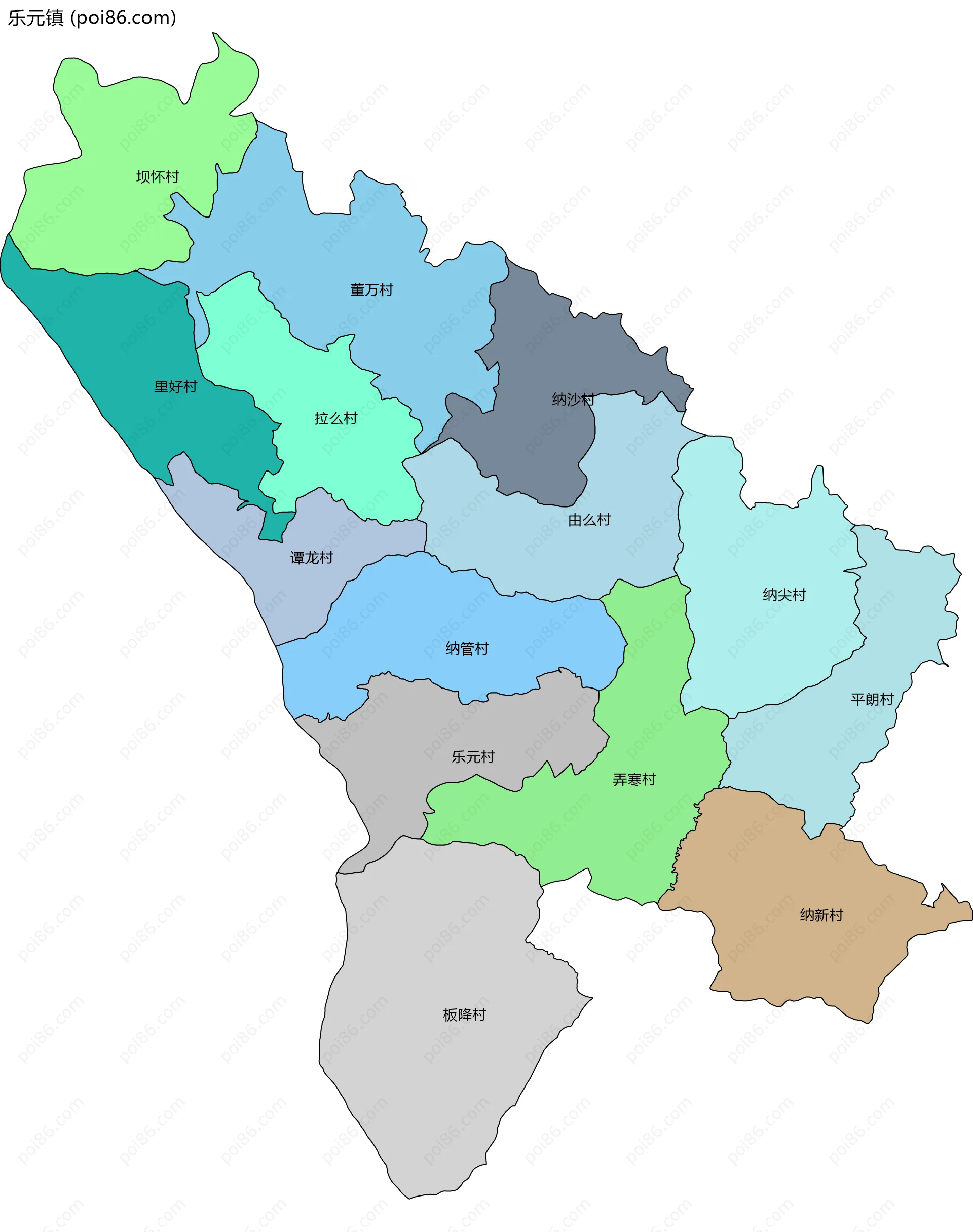 乐元镇边界地图(五级行政区划)