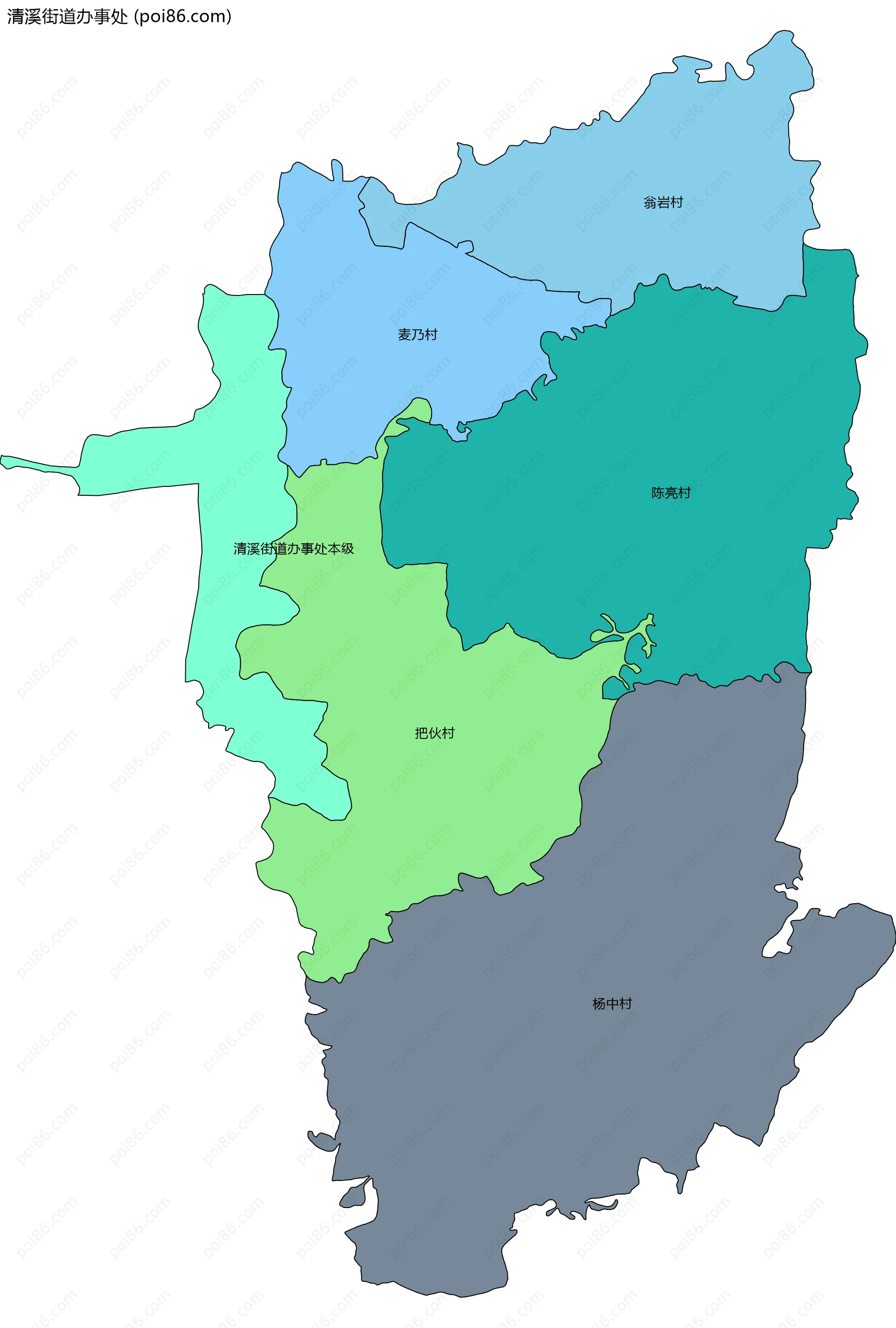 清溪街道办事处边界地图(五级行政区划)