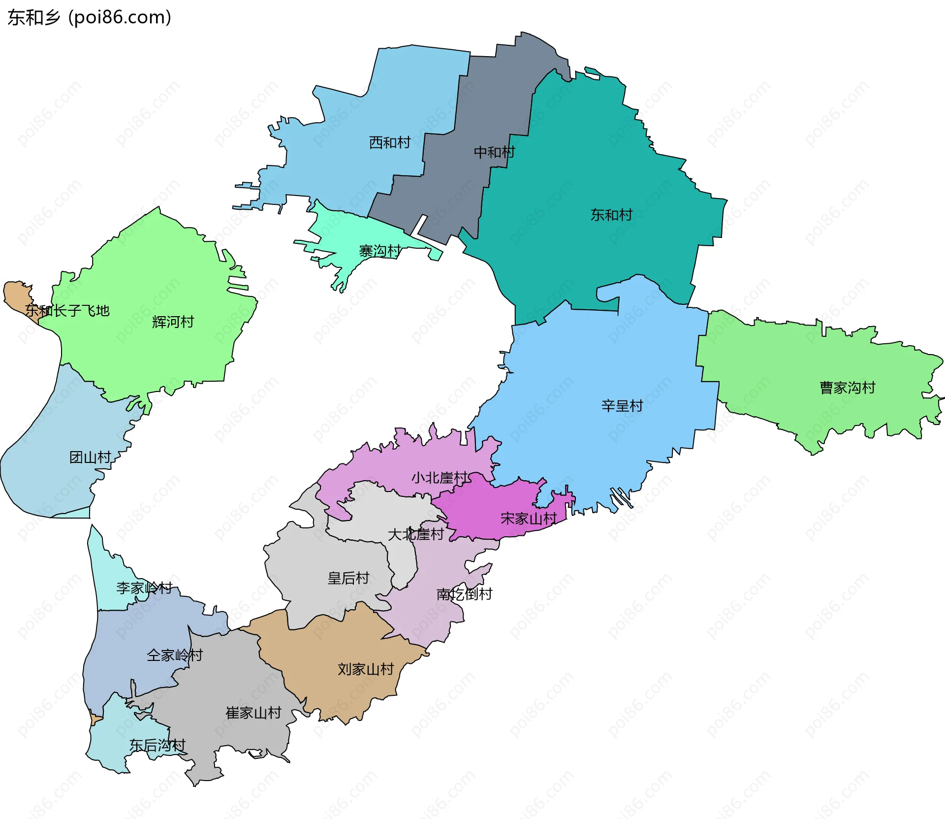 东和乡边界地图(五级行政区划)