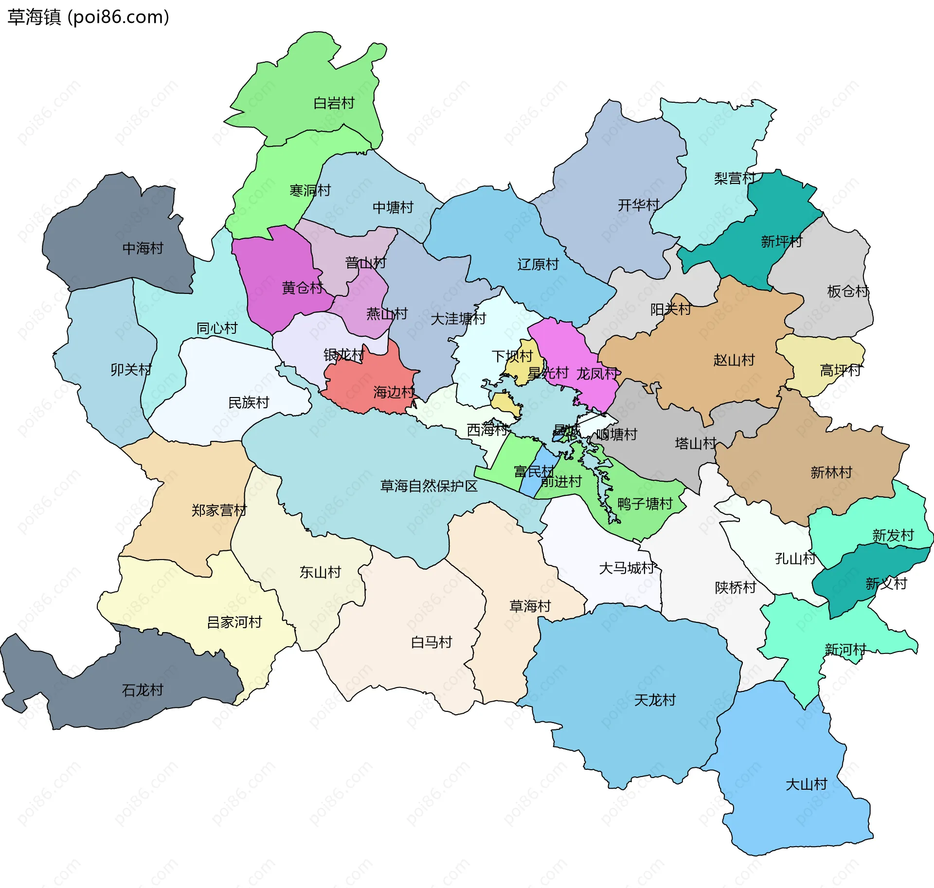 草海镇边界地图(五级行政区划)