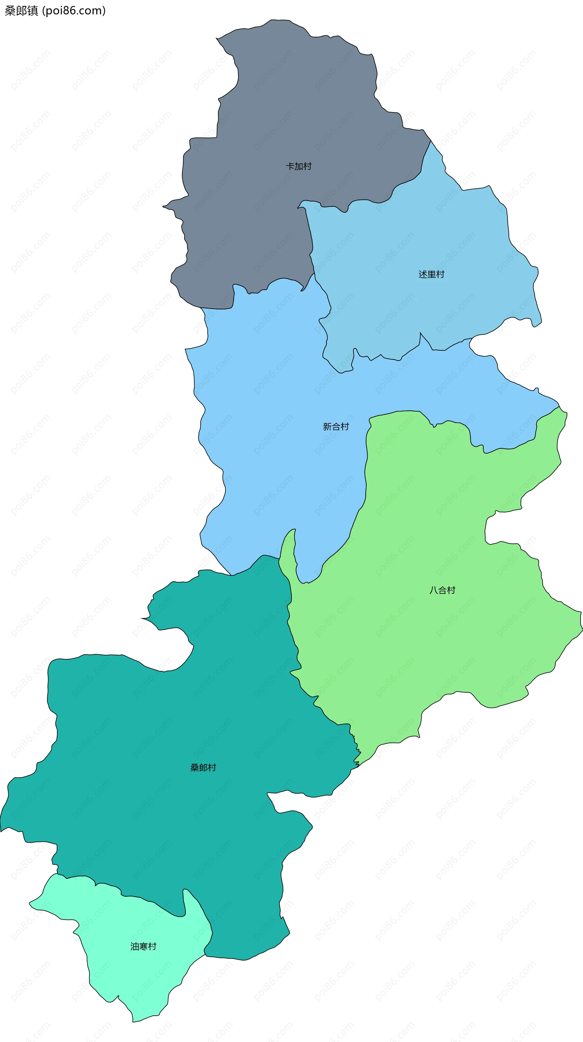 桑郎镇边界地图(五级行政区划)