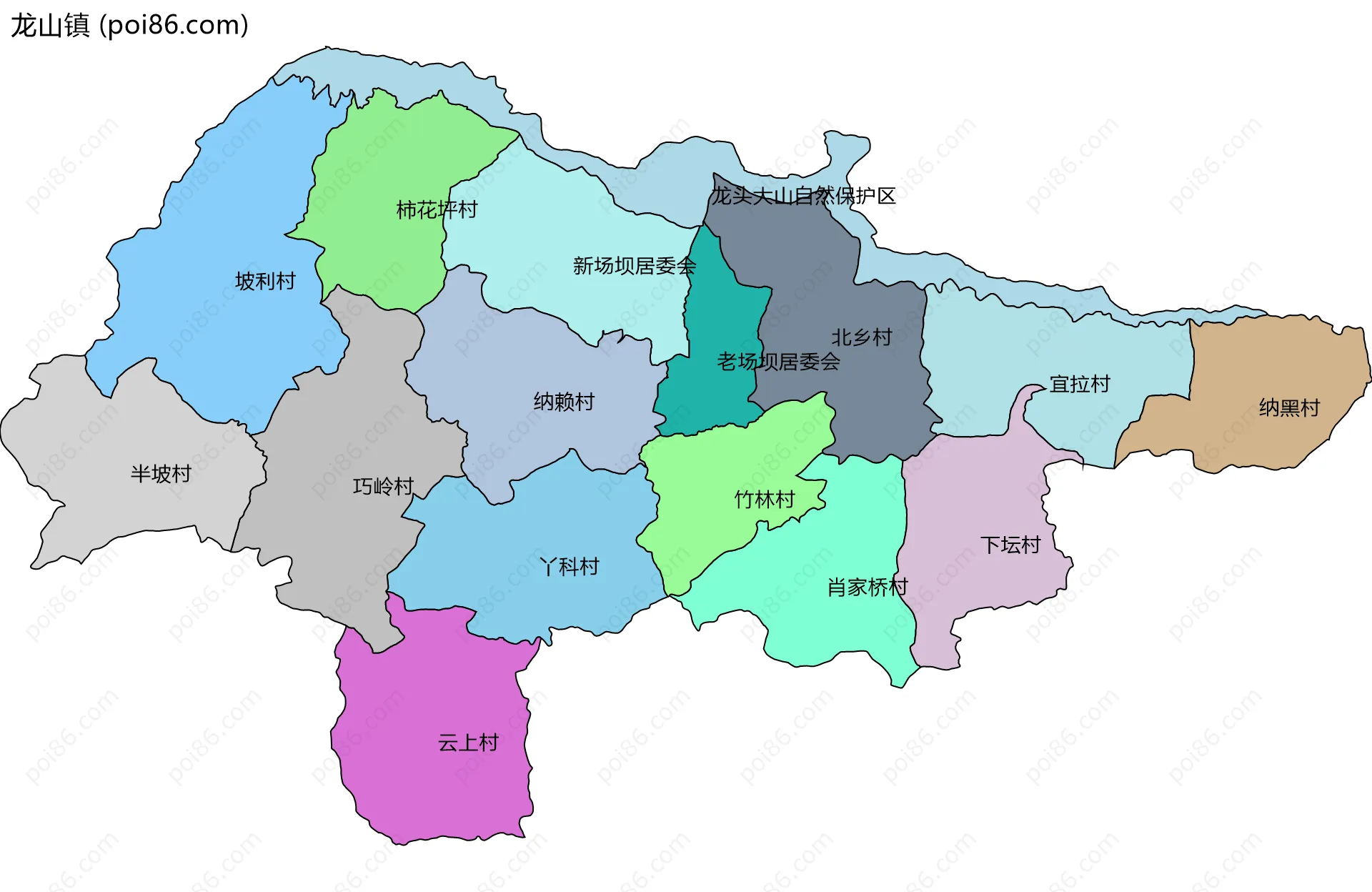 龙山镇边界地图(五级行政区划)