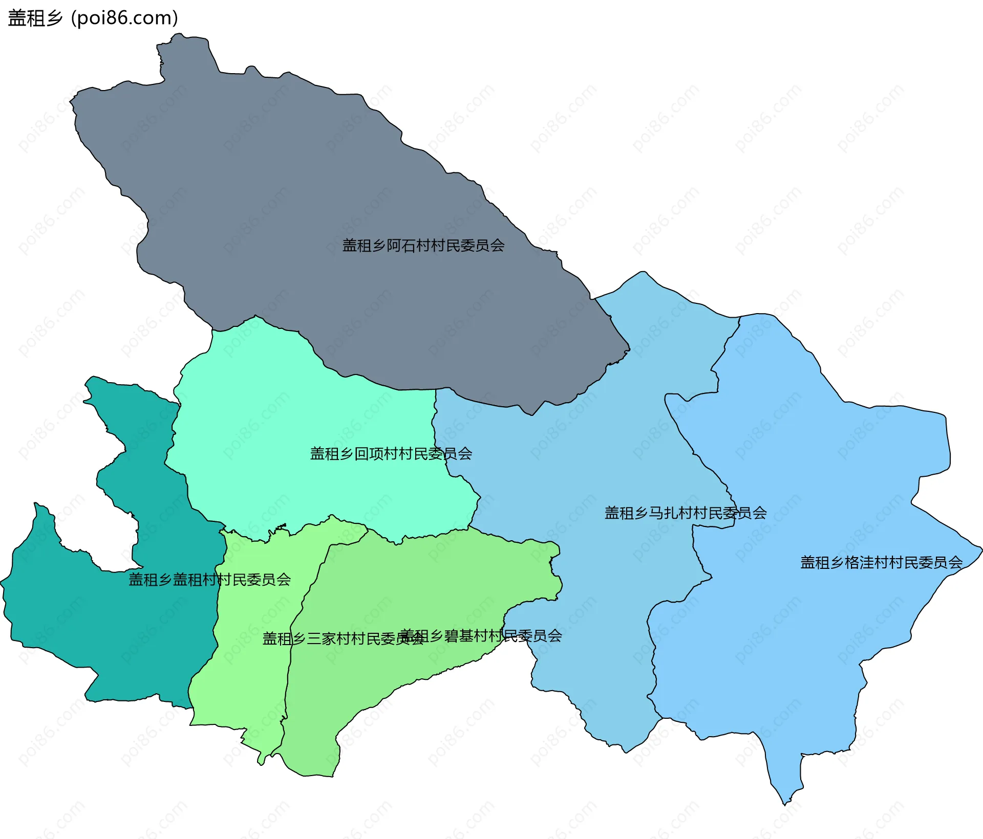 盖租乡边界地图(五级行政区划)